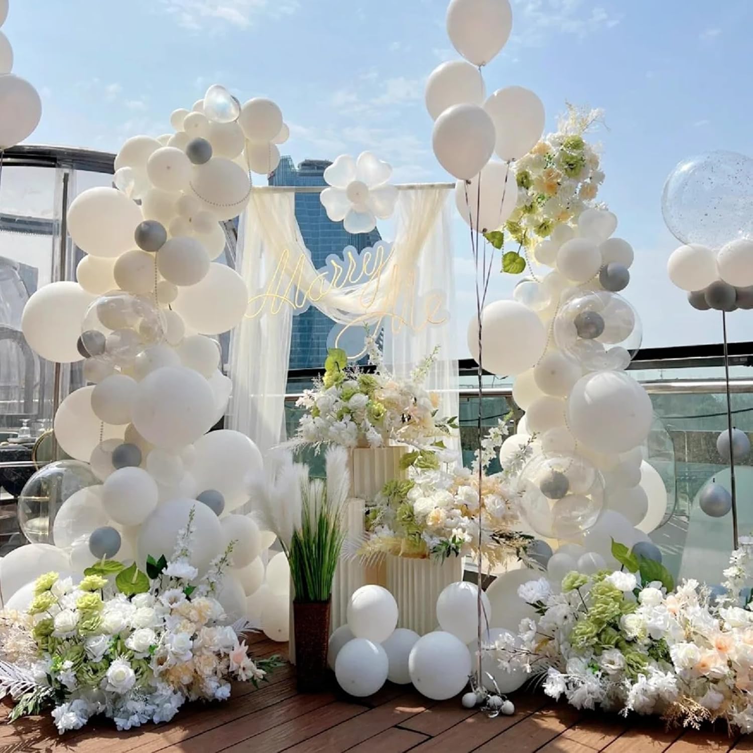 Awenztech White Balloons 12 inch, White Latex Balloons 50pcs Party Balloon for Engagement Bachelorette Bridal Shower Wedding Party Birthday Decorations