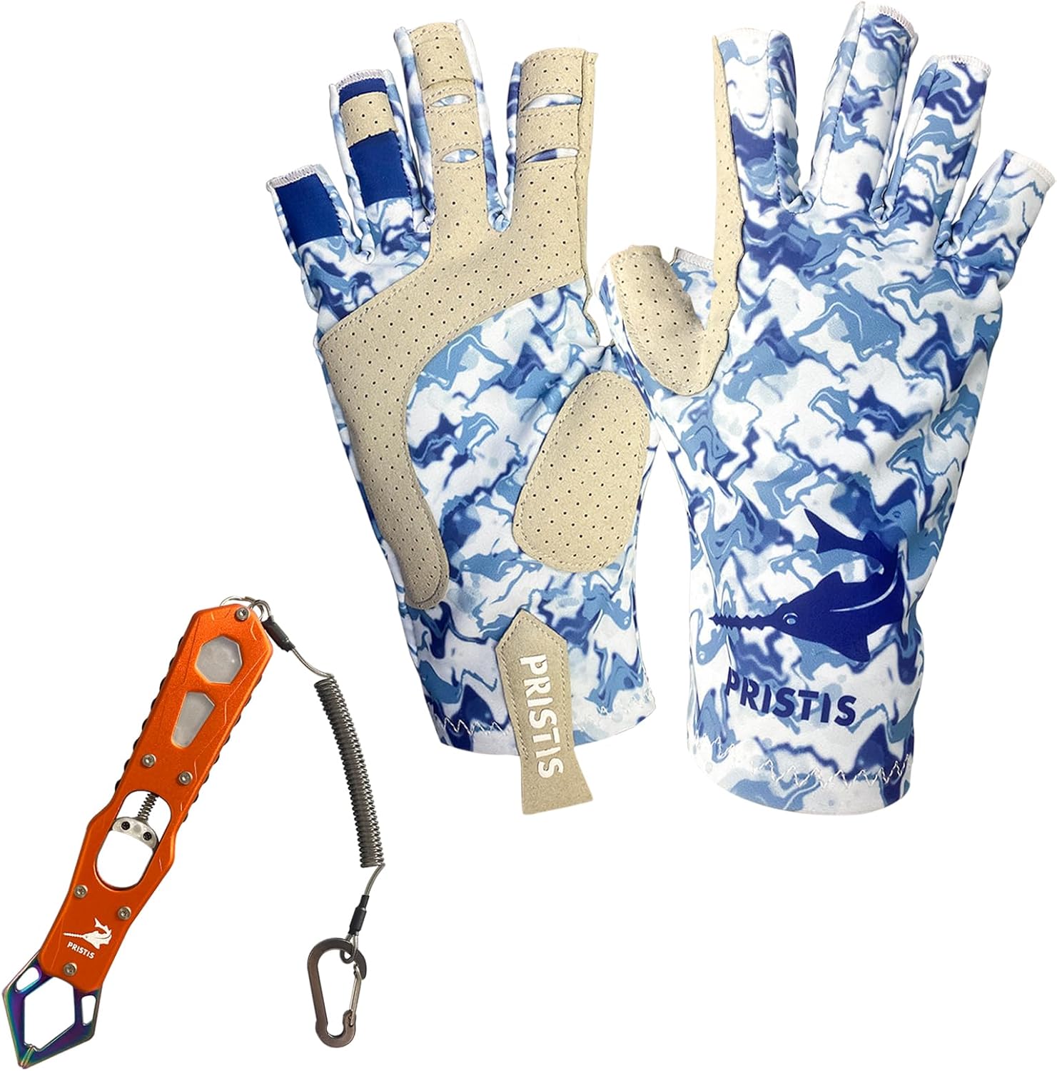 Pristis UPF 50+ Fishing Gloves (L-XL) & fish gripper, UV Protection Half-Finger Sun Gloves, Fishing Tool Set Combination