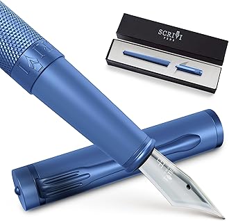 SCRIVI PENSLuxury Fountain Pen Set-[Blue] Fountain Pens for Writing - Smooth Extra Fine Nib - Includes Refillable Ink Converter, 5 Ink Cartridges [Black & Blue], Gift Box - Elegant Calligraphy
