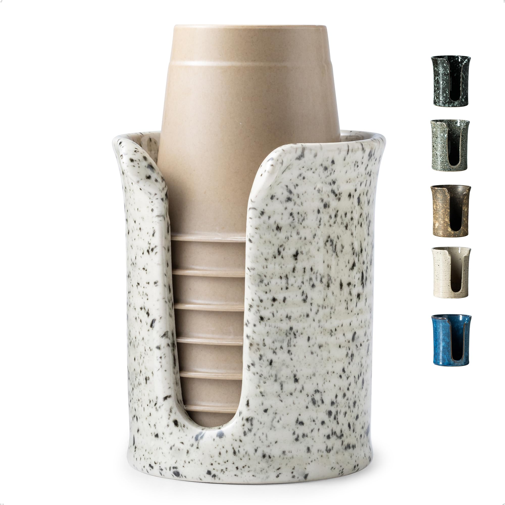 YHOJOY Bathroom Cup Dispenser 3 Oz, Bathroom Cup Holder for Dixie Cups Mouthwash Cup Dispenser, Small Paper Cups Holder for Bathroom Countertop, Ceramic, Speckled White