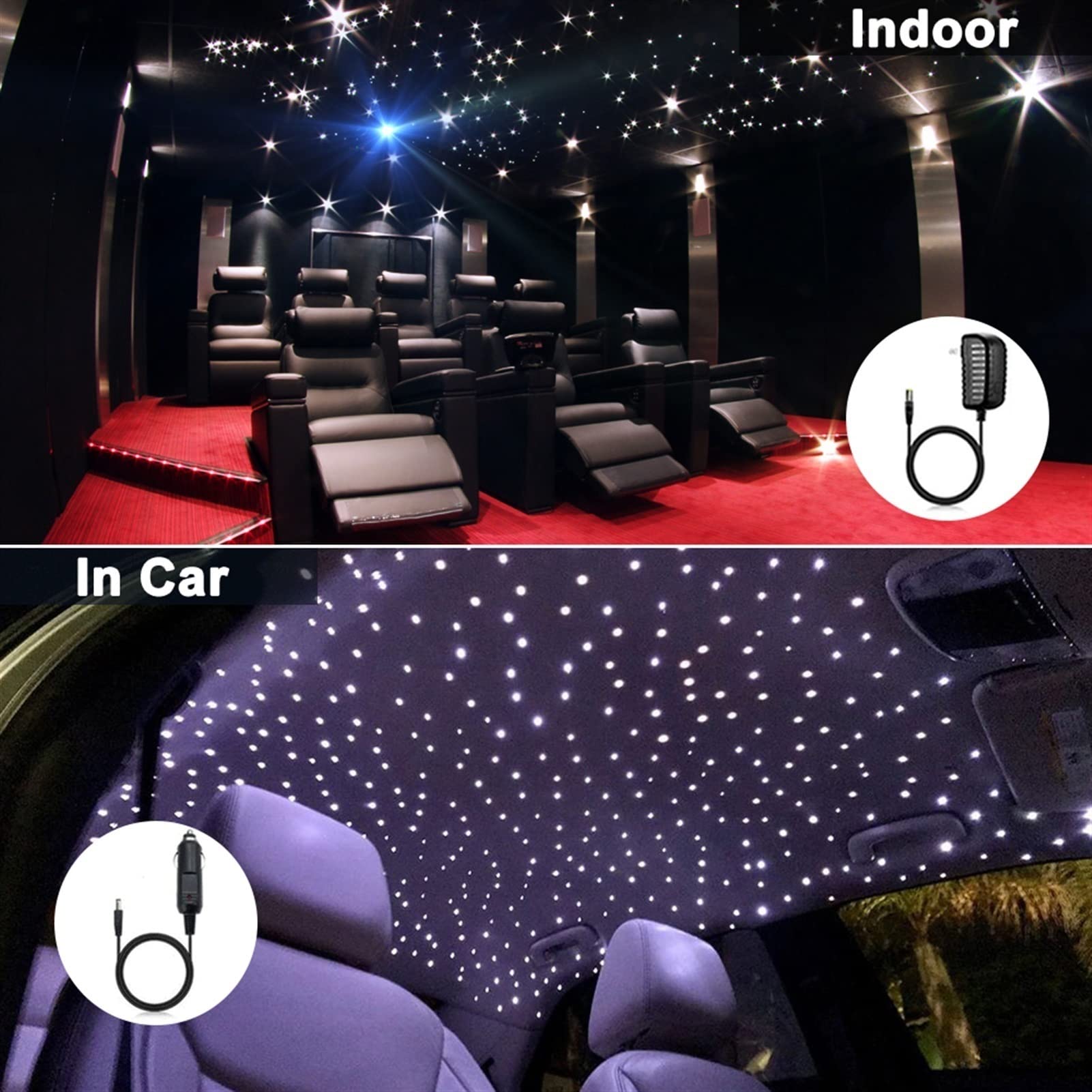 Starlights do Samochodu Dźwięk aktywny DC12V 16W ​​RGBW. Muzyka Kontrola światłowodowa Starry Zestaw sufitowy Światło z Bluetooth Aplikacja Kontroluj światło światła światłowodowego(300pcs 0.75mm 3M)