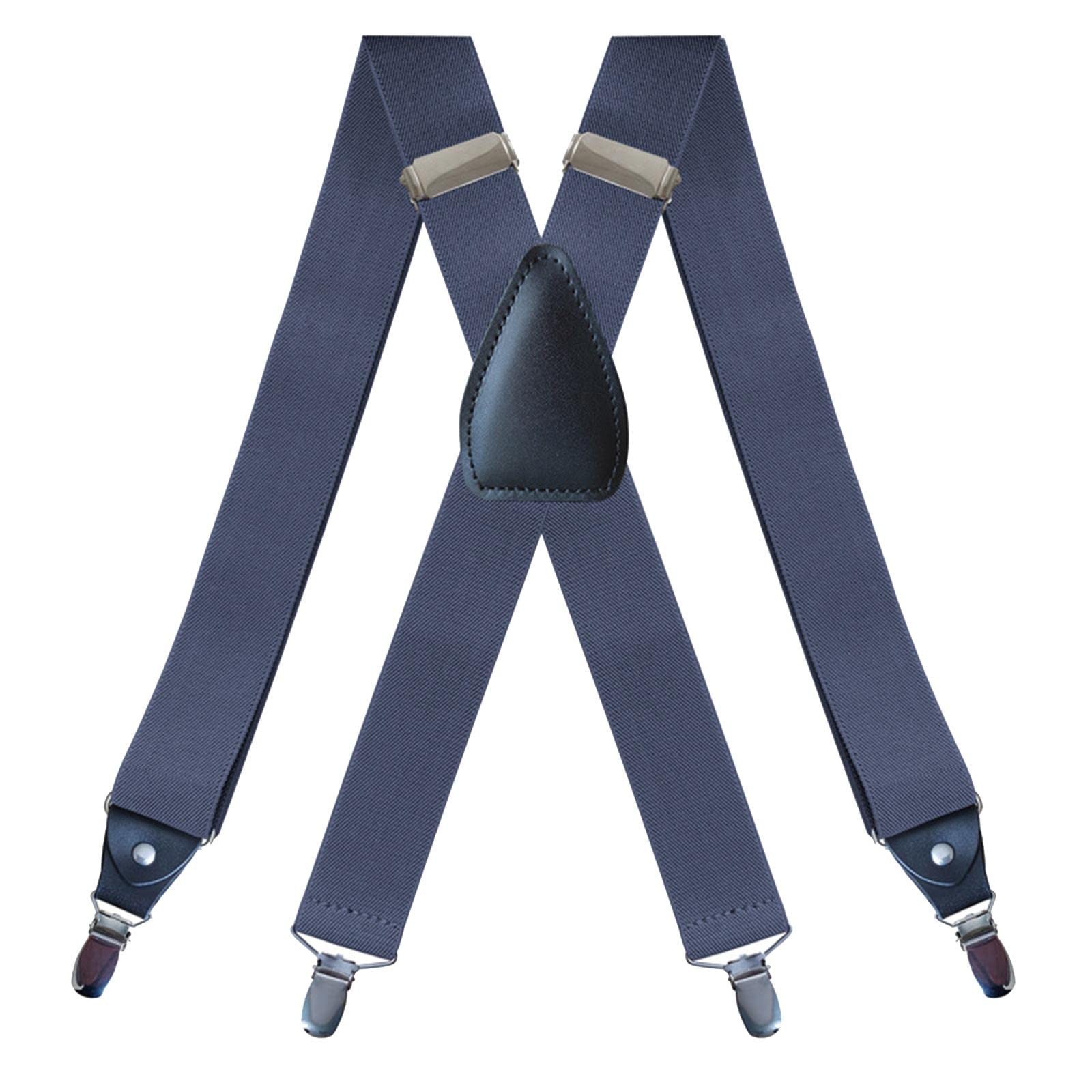 Men's Suspenders Elastic Straps Solid Heavy Duty 4 Clips Adjustable Unisex Denim Blue-image-44