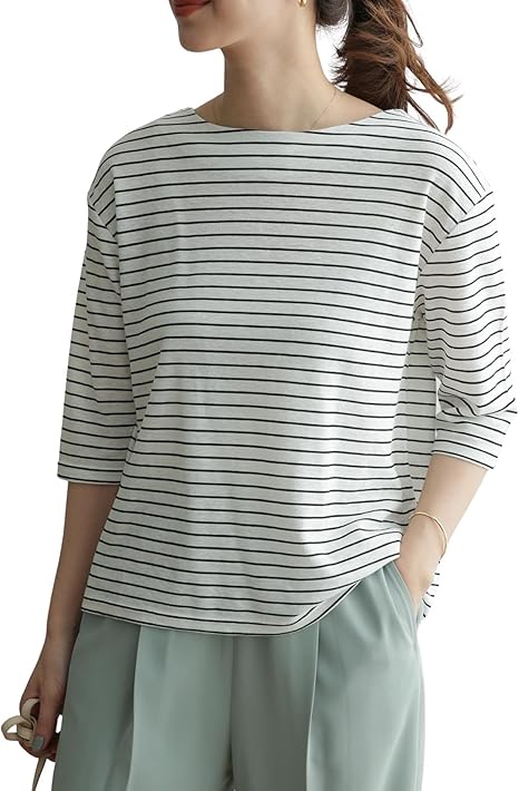 Amazon アーバンリサーチ ドアーズ Tシャツ コットンリネン畦ボーダーカットソー レディース Dr15 21u502 Offxblk One Tシャツ カットソー 通販