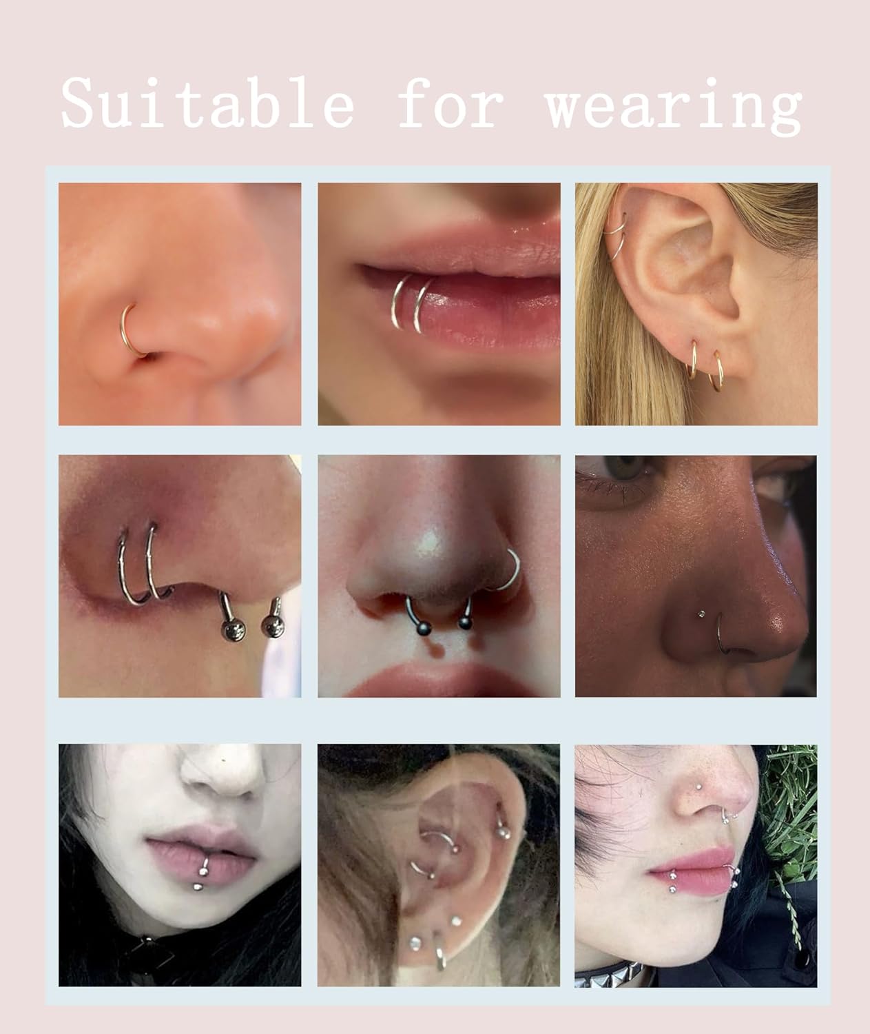 Nose Rings Studs for Women Men: Hypoallergenic Gold Silver 316L Surgical Stainless Steel Hoops Septum Horseshoe/L Shape/Corkscrew Nose Studs Body Piercing Jewelry Tragus Conch 20G 18G 16G - Image 9