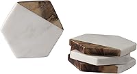 Vista 2 de GoCraft Posavasos de madera de mármol y mango – Juego de 4 posavasos geométricos hechos a mano de mármol blanco para bebidas, copas de vino