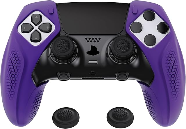 PlayVital Ergonomiczny Miękkie Gumowe Etui do ps5 Edge Controller,Antypoślizgowa Półpokrywa Silikonowa Ochraniacz z Nakładkami Joysticka do ps5 Edge-Fioletowy(Ninja Edition)