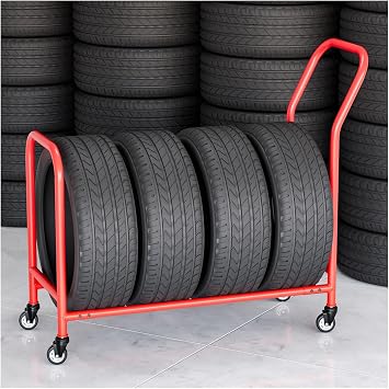 Tire Display Stand for Trucks and Rims, Free Standing Tire Rack for Winter and Semi Tires, Rolling Cart Holder for Garage and Trade