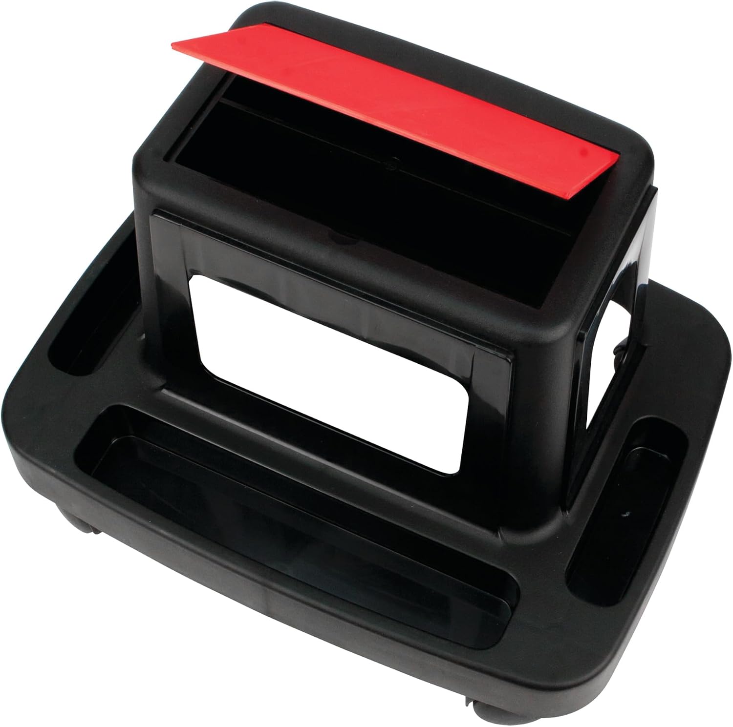 Performance Tool W85026 Multi-Slot Creeper Rolling Work Seat with Storage Tray for Mechanic Garages and Workshops, Black/Red, 18x13.4x12.4-Inches