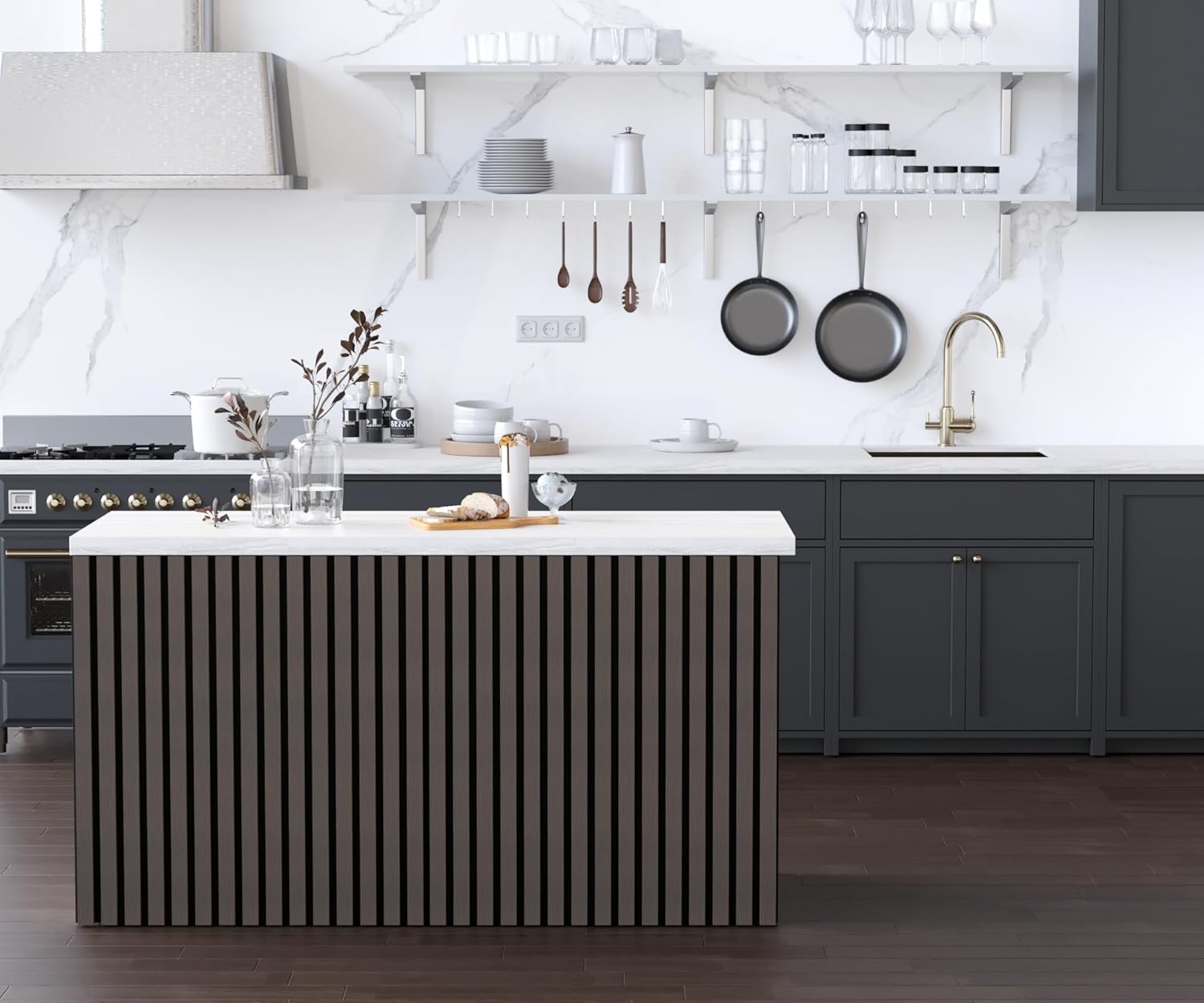 Oxdigi Wood Slat Wall Panel 23.6" X 47.2" - 2 Pcs - Light Walnut