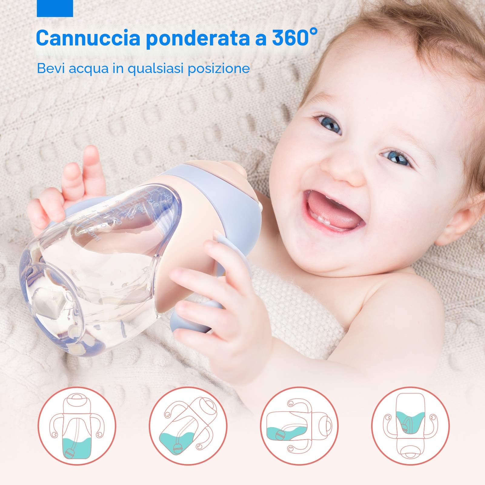 hahaland 2 in 1 Bicchiere Antigoccia Bambini Tazza con Cannuccia e Beccuccio 240ml, Antiperdita Silicone Training Cup Biberon 6-12 mesi - Dinosauro
