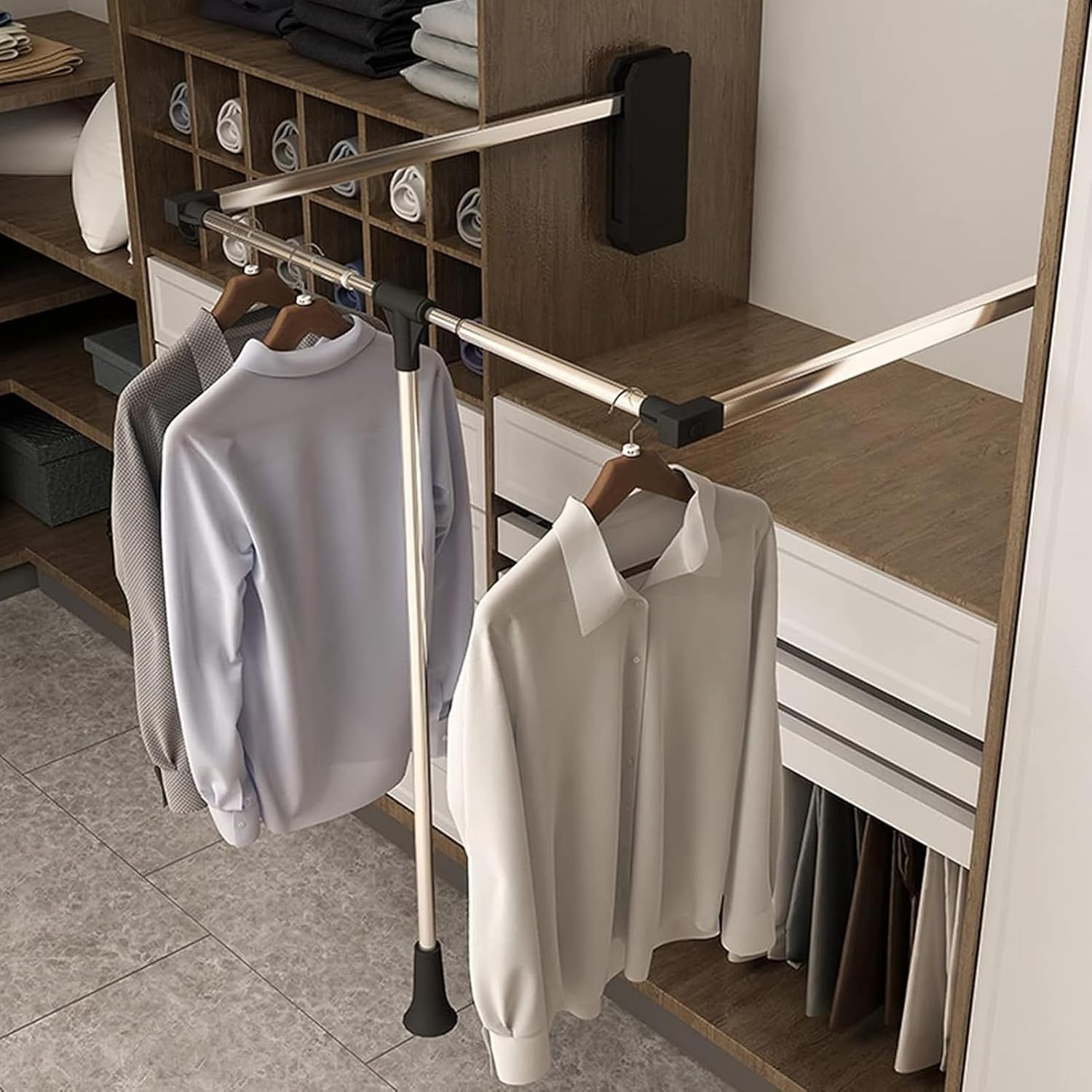 Heavy Duty Closet Pull Down Rod Wall or Panel Mounted Space Saving Storage System for Bedroom Silver 66~89cm