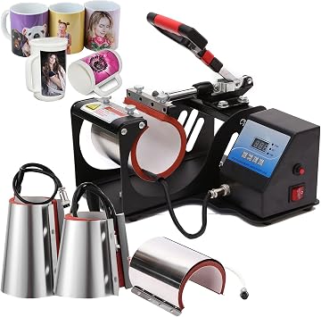 Heat Press, Mug Press Heat Machine 4 in 1 Digital Tumbler Press Heat Machine Sublimation Transfer Printing Machine for Mug Cup DIY Cup Heat Transfer Machine with 3 Mug Attachments 9oz/12oz/17oz Colo