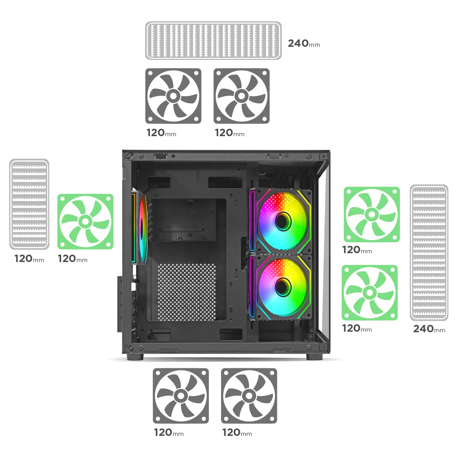 Nuwo Vitra BK100 | Boîtier PC Gaming Micro-ATX Micro Tour | 3 Ventilateurs ARGB 120 mm | Double caméra | Panneau Avant et latéral en Verre trempé | Noir