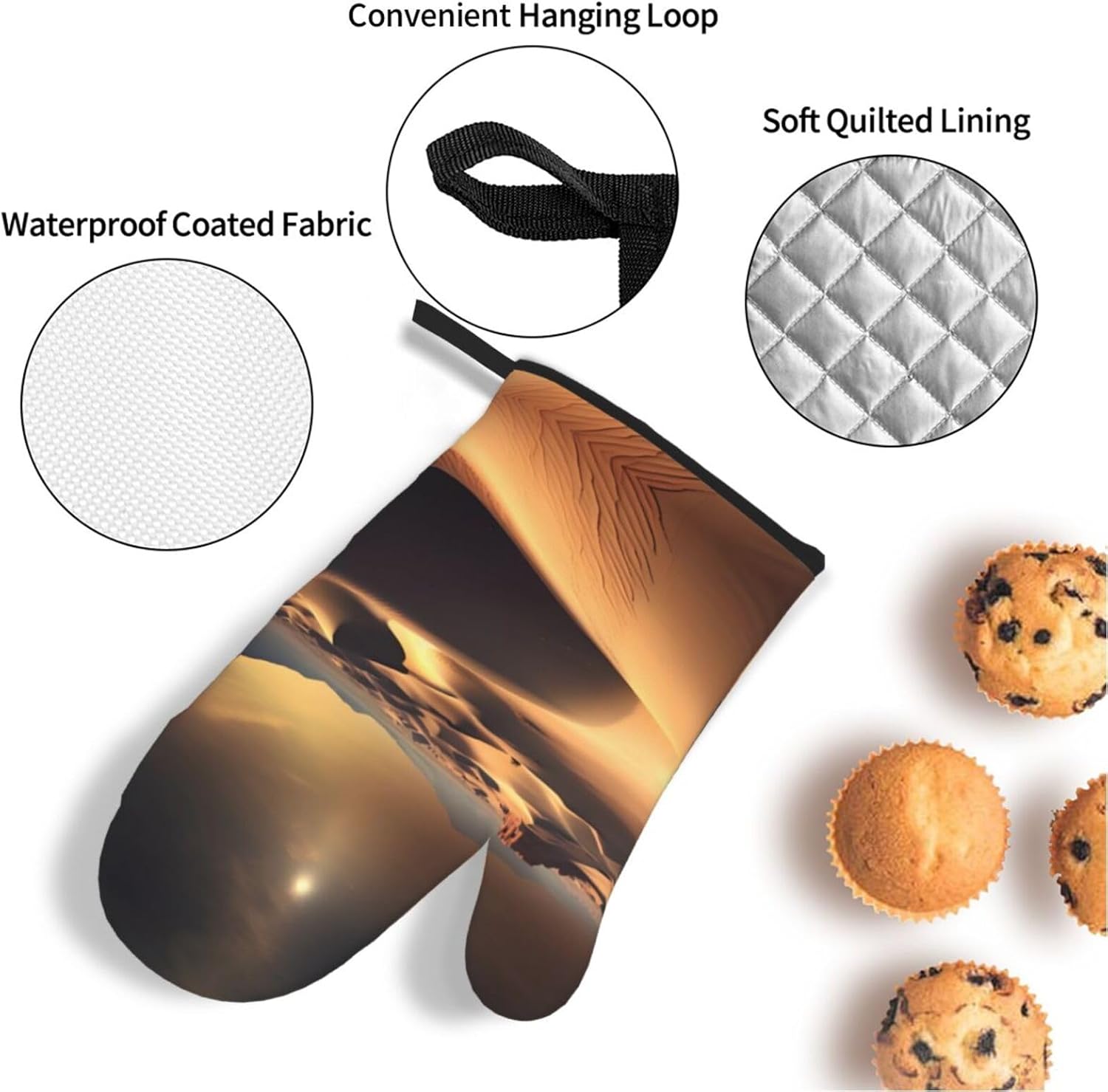 Sahara Desert Oven gloves and heat-resistant mat 4-piece set. Suitable for grilling, microwave oven frying, and baking
