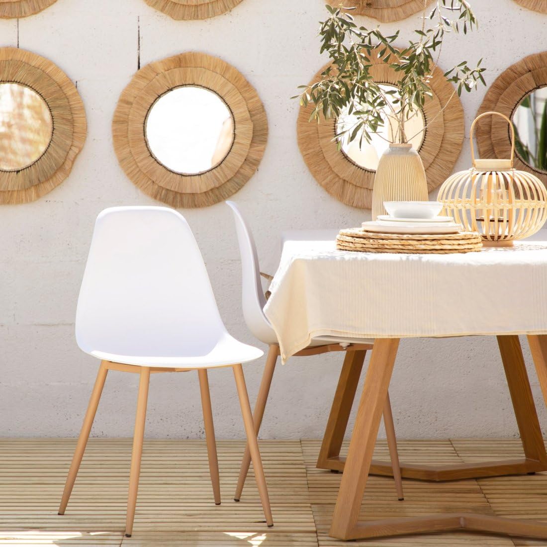 KLAST Pack 6 sillas de Comedor en Polipropileno Blanco con Pata Natural
