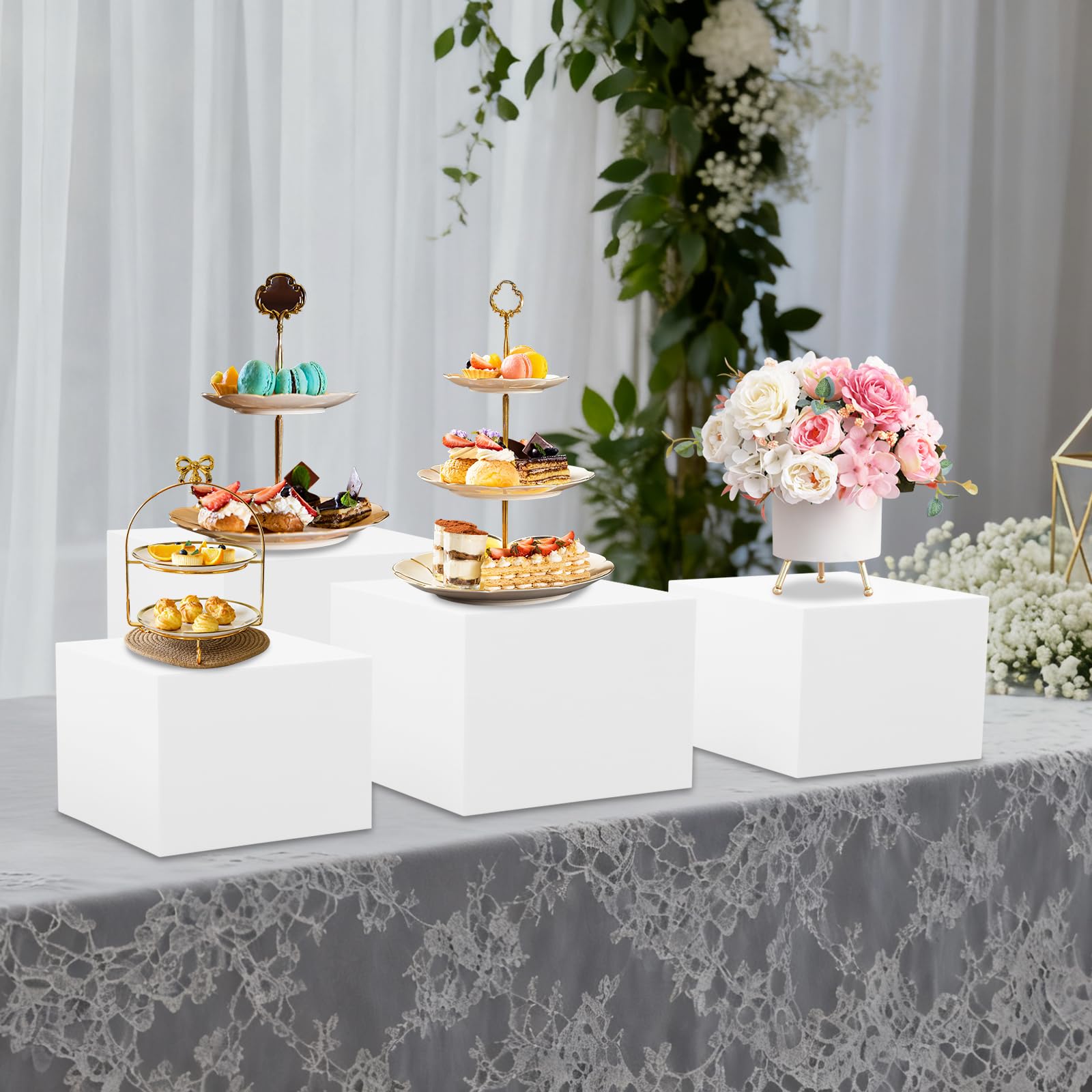 Juego de 4 soportes para tartas de acrílico blanco, cuadrados, en 4 tamaños (8, 9, 10, 12 pulgadas), soporte apilable para cupcakes, para bodas, cumpleaños, fiestas, panaderías, etc