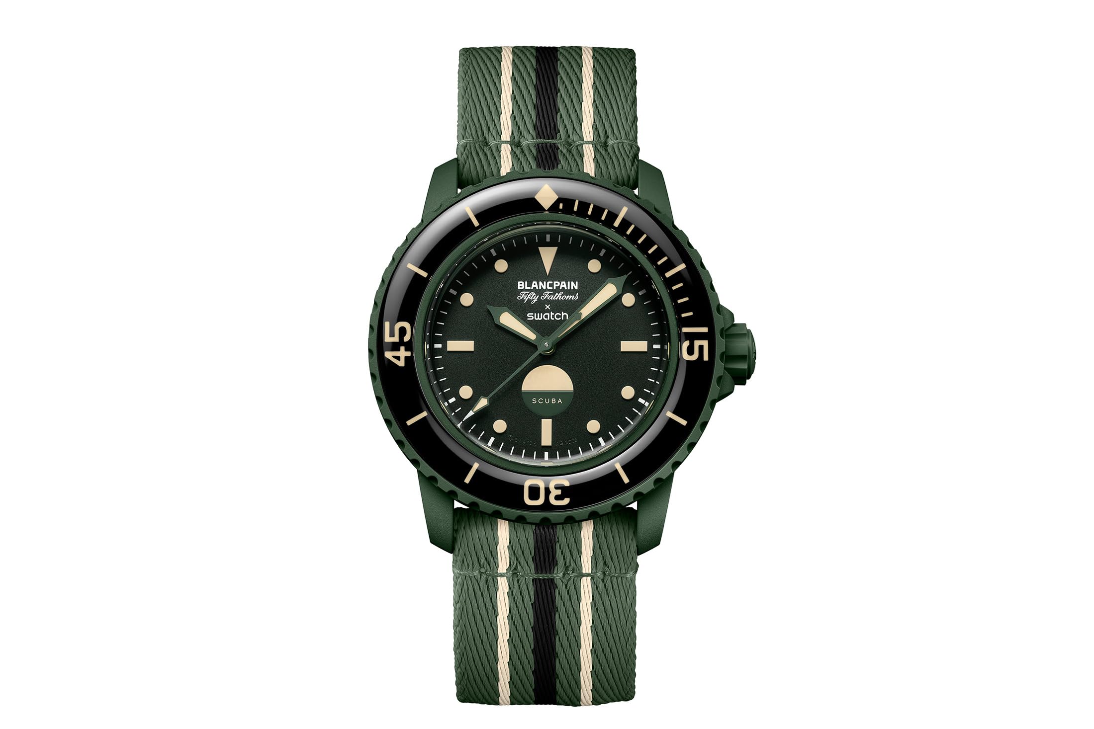 Swatch Bioceramic Scuba Fifty Fathoms Collection, Automatic Watch, SISTEM51 Movement, Water-Resistant 91m, Ocean-Inspired Colors, Green Abyss