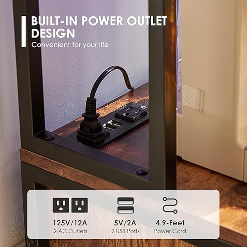 Miniatura 4 de JanflyHome Armario de bar de vinos con toma de corriente y luz LED, aparador de vino de 54 pulgadas con cajones y estantes extraíbles, armario de