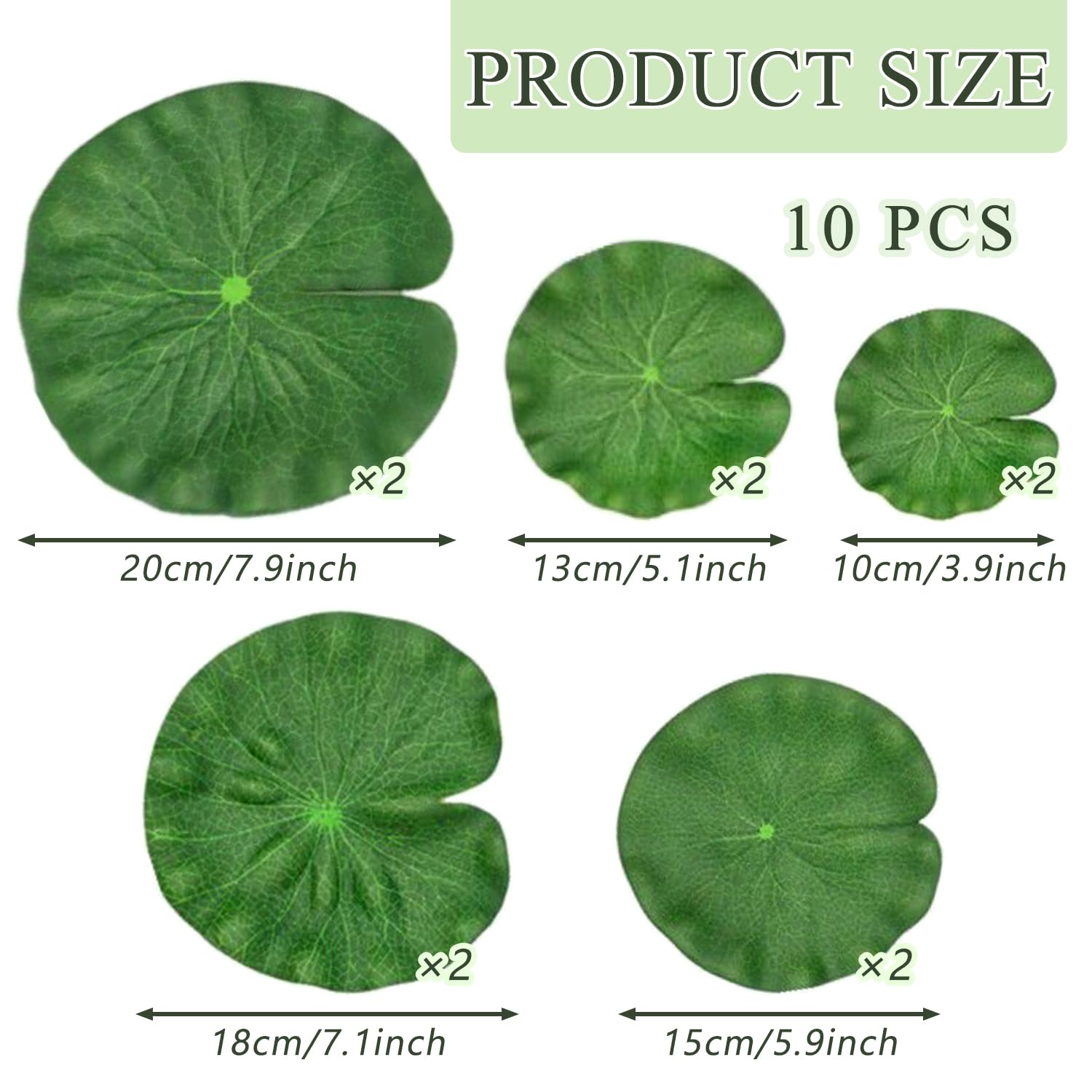 10 Pezzi Foglie di Loto Artificiali, Ornamenti Galleggianti in Plastica per Laghetti di 5 Dimensioni, per la Decorazione del Paesaggio del Giardino di Casa, Laghetti per Pesci, Acquari, Piscine