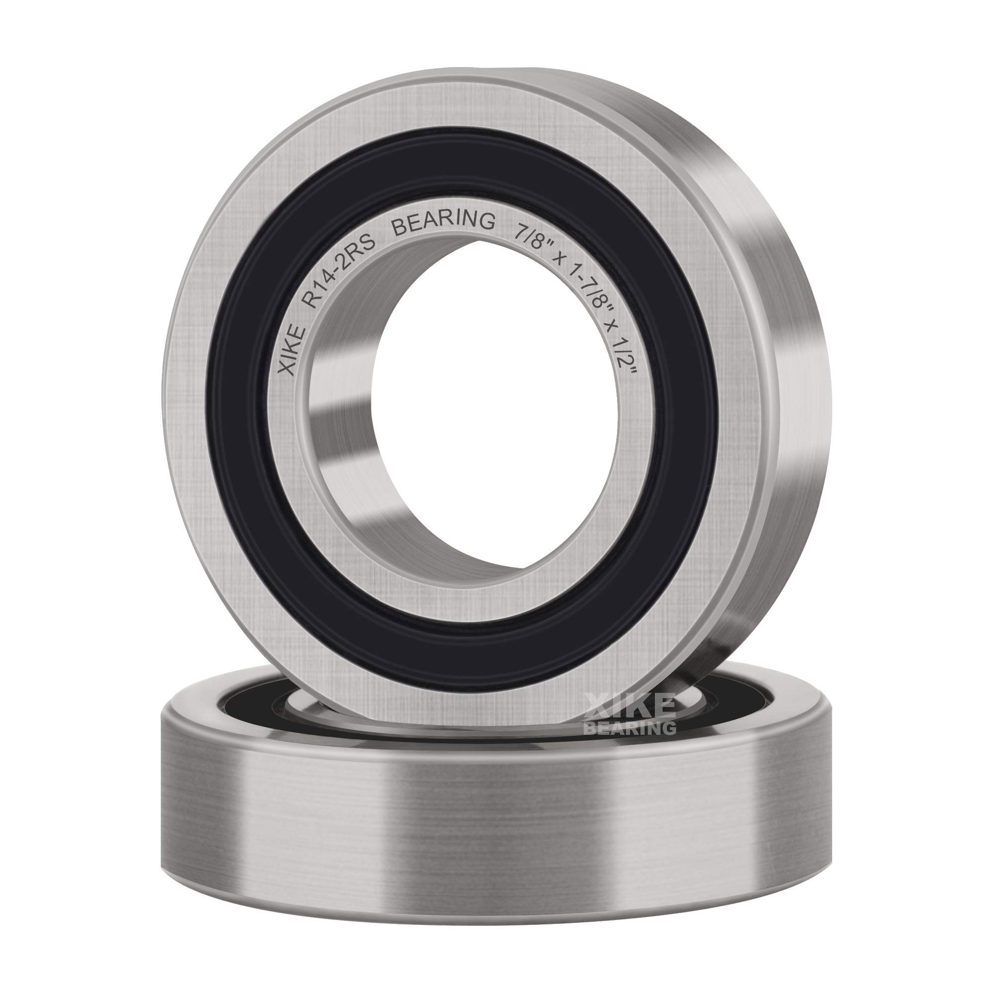 XiKe 2 Pcs R14-2RS Double Rubber Seal Bearings 7/8" x 1-7/8" x 1/2", Pre-Lubricated and Stable Performance and Cost Effective, Deep Groove Ball