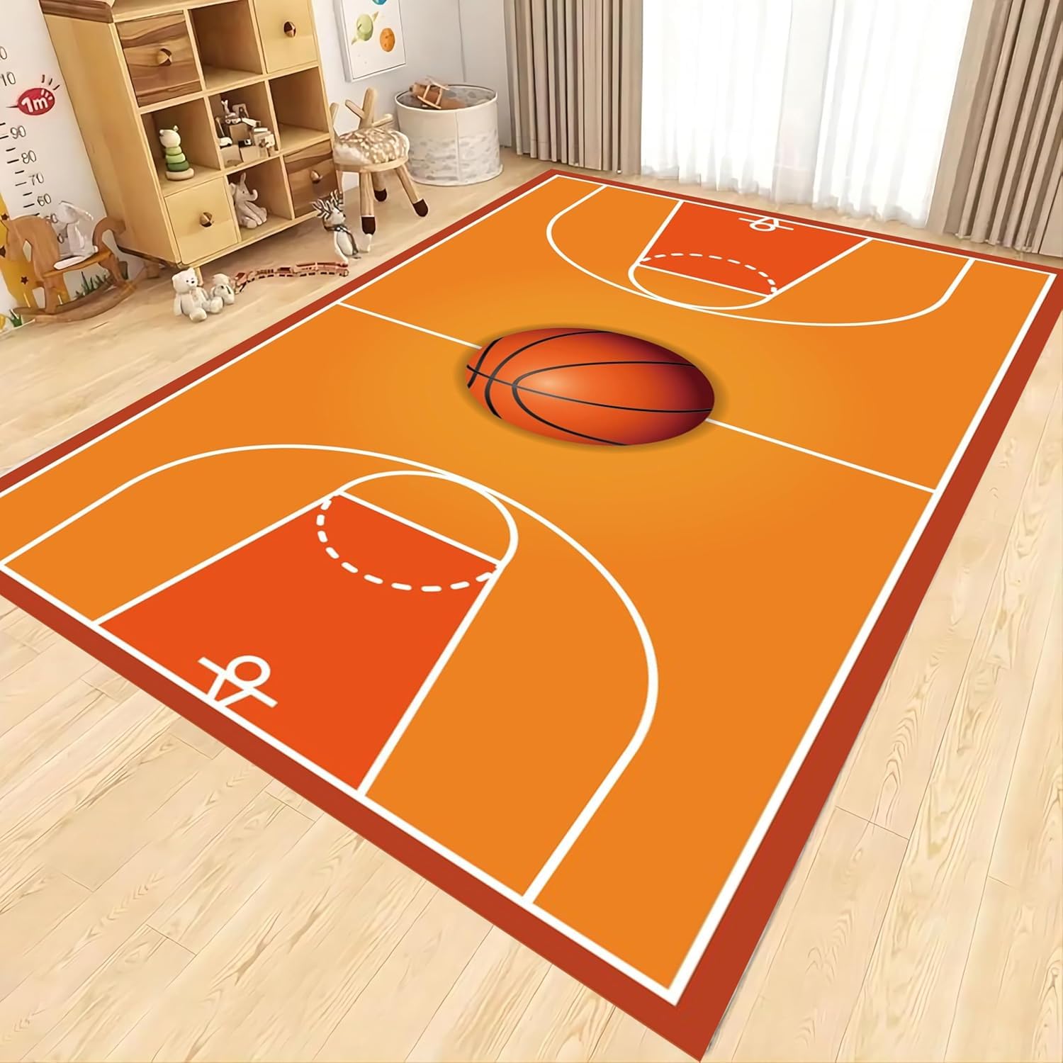 MUOUCTE Basketball Court Area Rugs, 180x300cm Sports Basketball Enthusiast Kids Rug, Soft and Beautiful Boys and Girls Home Interior Decoration Non-Slip Carpet, Suitable for Bedroom Living Room Rug