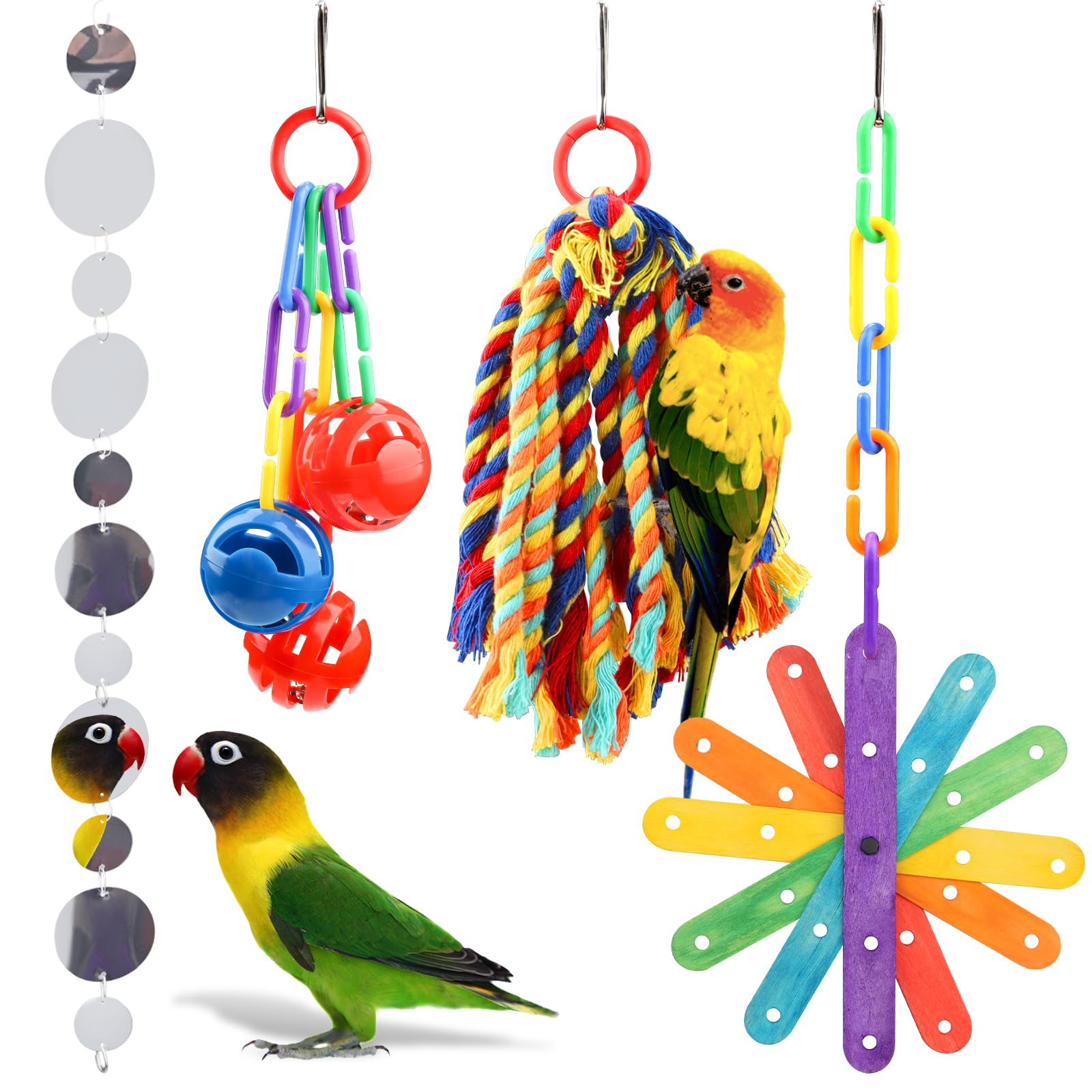 Small Bird Toys Parakeet Cage Accessories, Parakeet Toys, Swing Hanging Standing Chewing Toy, Bird Toys for Parakeets, Cockatiel, Parrot, 4pcs