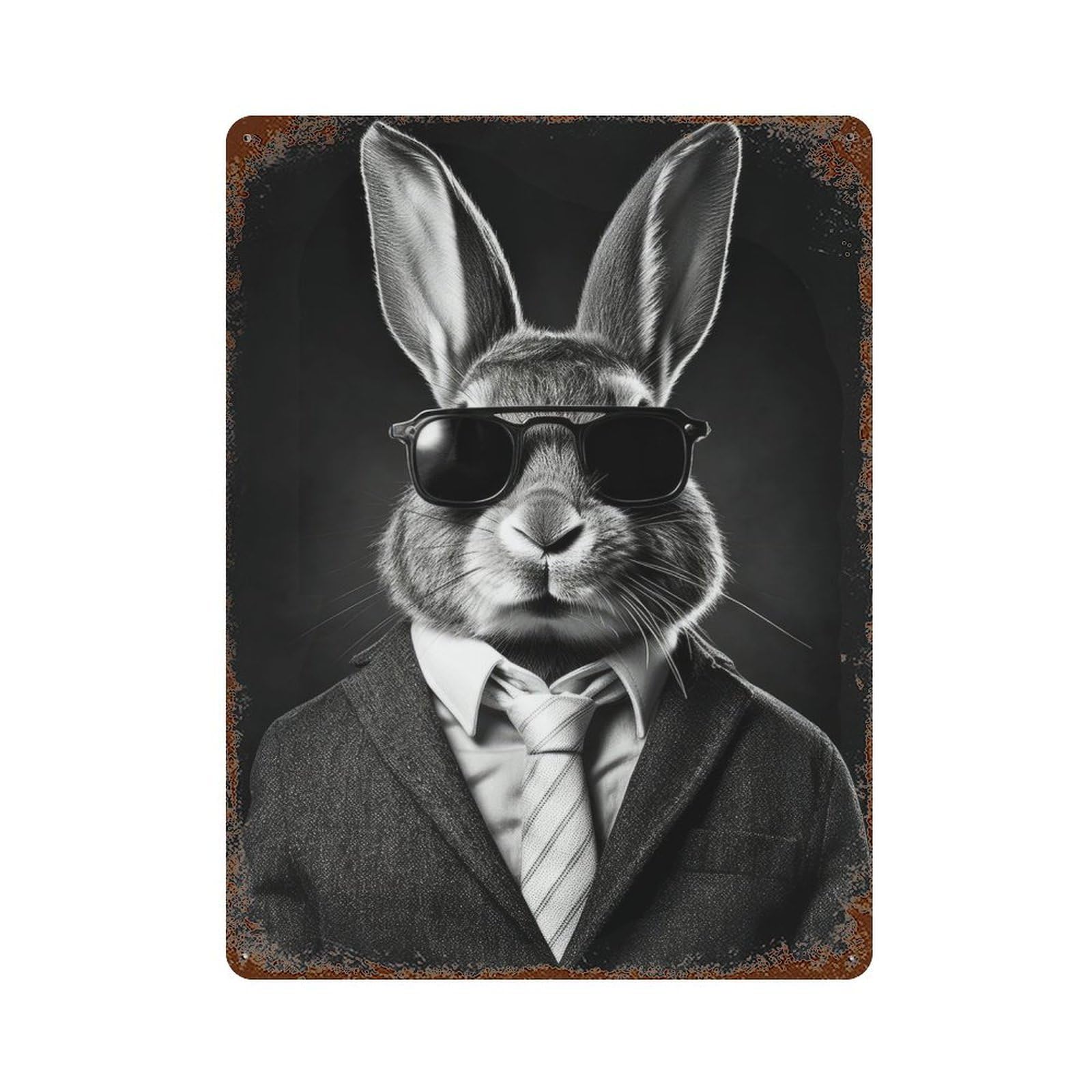 Rabbit Sunglasses Vintage Wall Sign 15.7"x11.8", Rust Effect Metal Decor for Living Room, Hallway And Home Decor