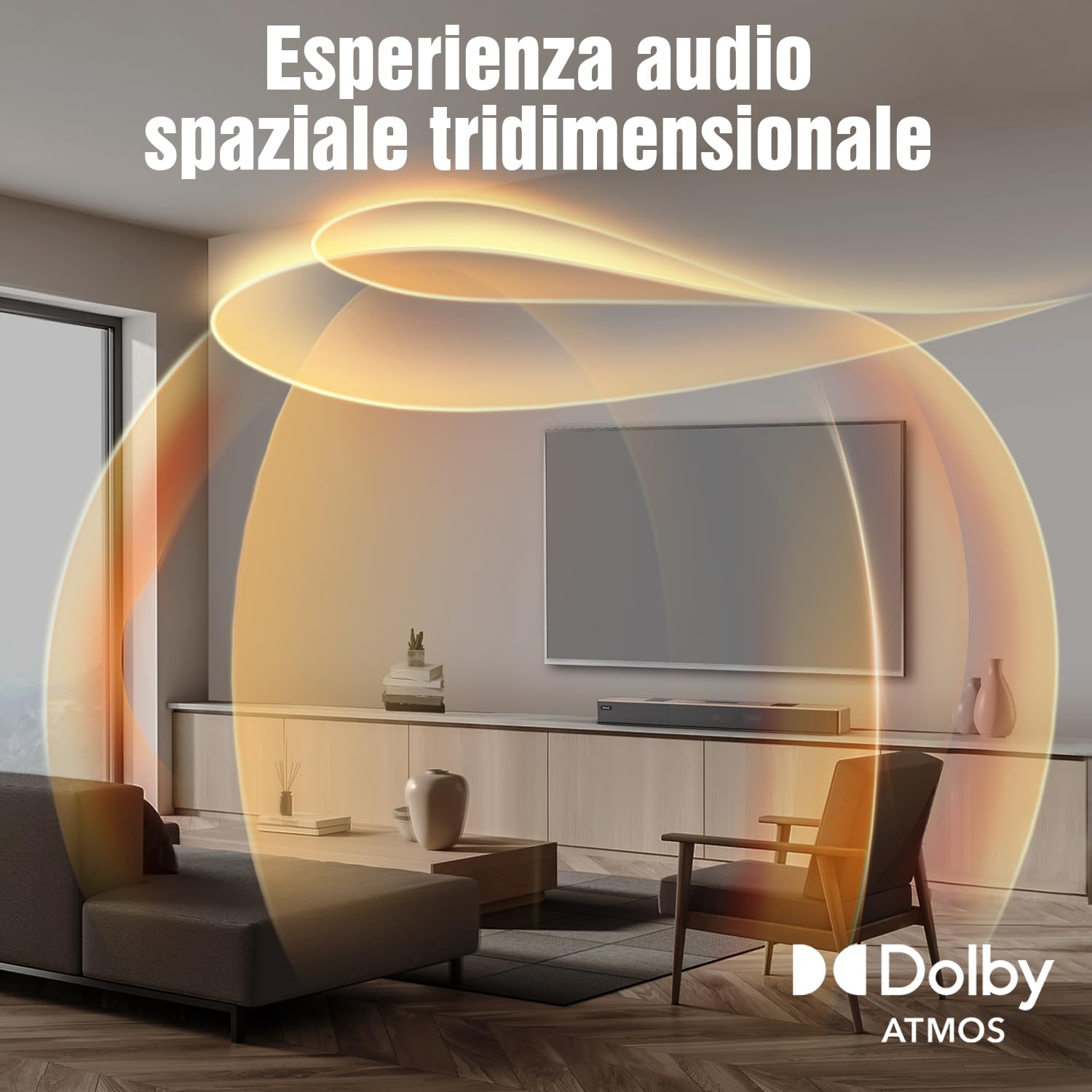 Hiwill 5.2.2 Canali Dolby Atmos Wood Sound Bar, Sound Bar All-in-One per Smart TV con Doppio Subwoofer Integrato, Sistema Audio Surround da 400 W per Altoparlanti TV, WoNoble A502