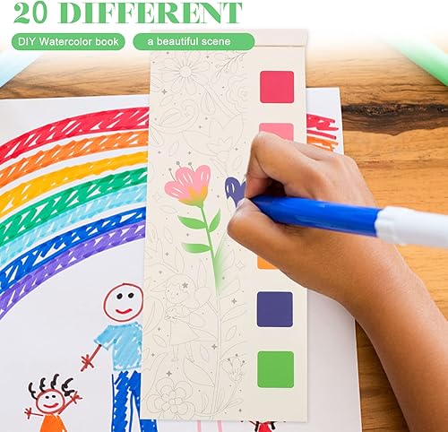 Miniatura 9 de Libro de pintura de acuarela de bolsillo, libros de pintura para niños, kit de acuarela de bolsillo de viaje con pintura de acuarela, marcador para