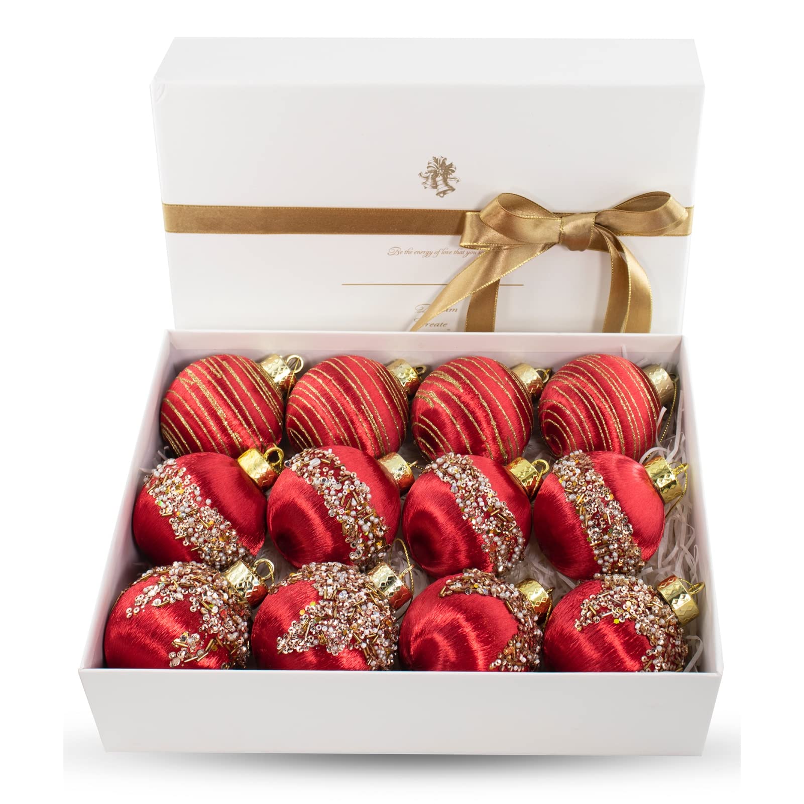 12 Pcs Satin Christmas Balls, Silk Christmas Tree Hanging Ornaments, Christma Luxury Home Decorations for Xmas Tree Wreath Garland Holiday Wedding Party Decoration (Red)