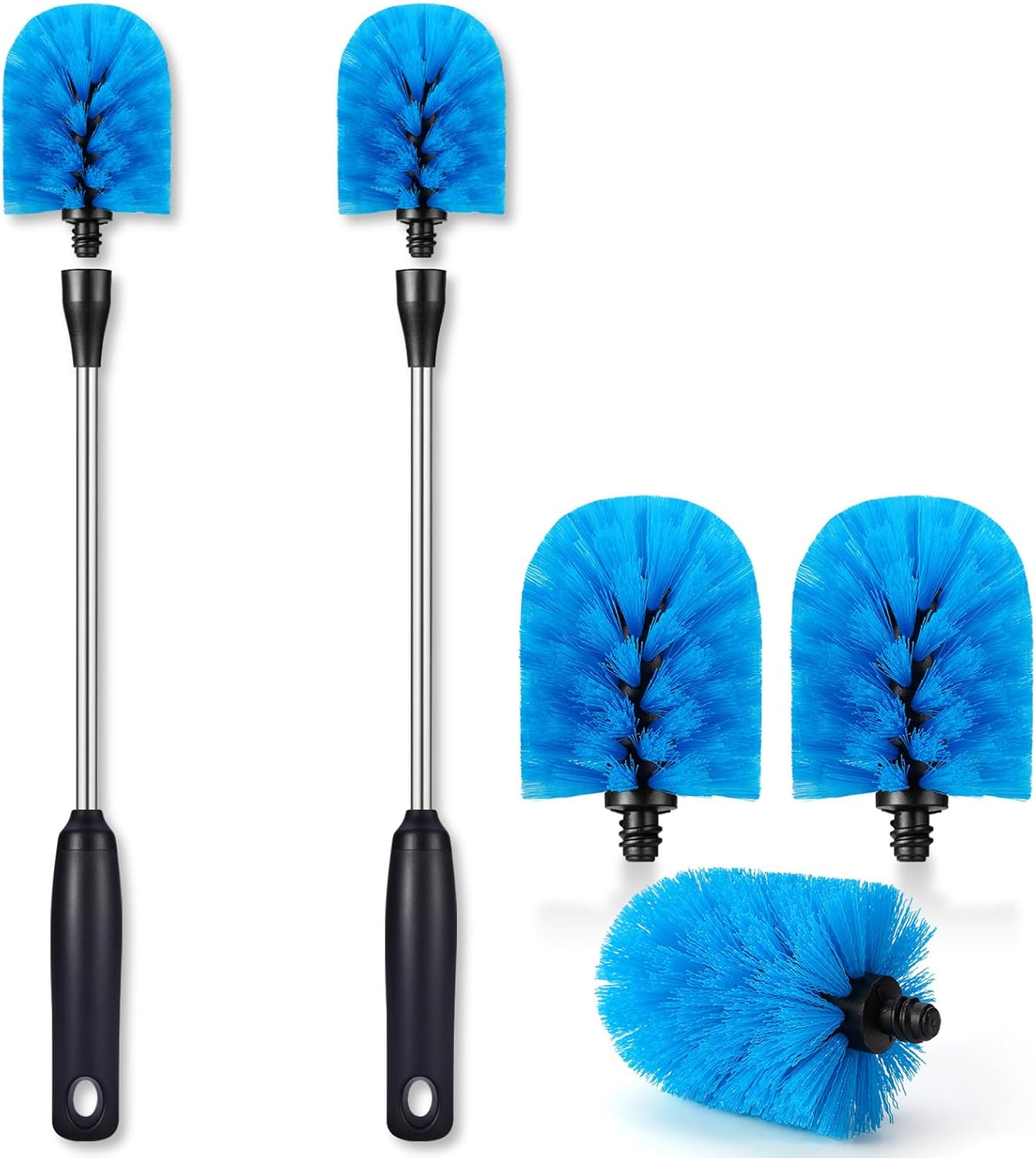 Stainless Steel Bottle Brush, 2 Pack, 15 in with 3 Replacement Brush Heads, Round Head