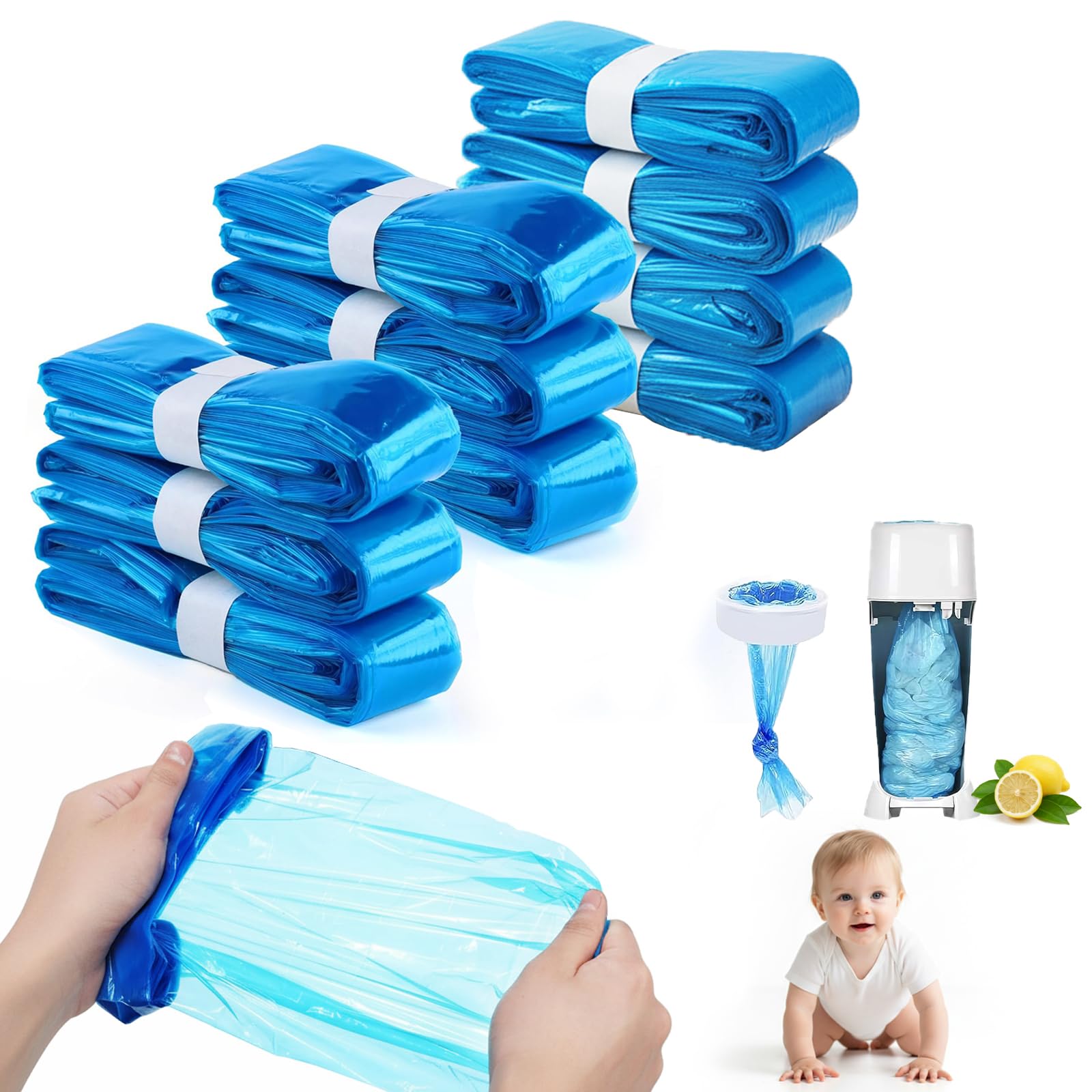10 Pack Nappy Bin Refill Bags, 4.5m Diaper Bin Pail Disposal Refill Bag, Nappy Bin Liners Smell Proof Compatible with Most Models of Diaper Pails Trash Bins