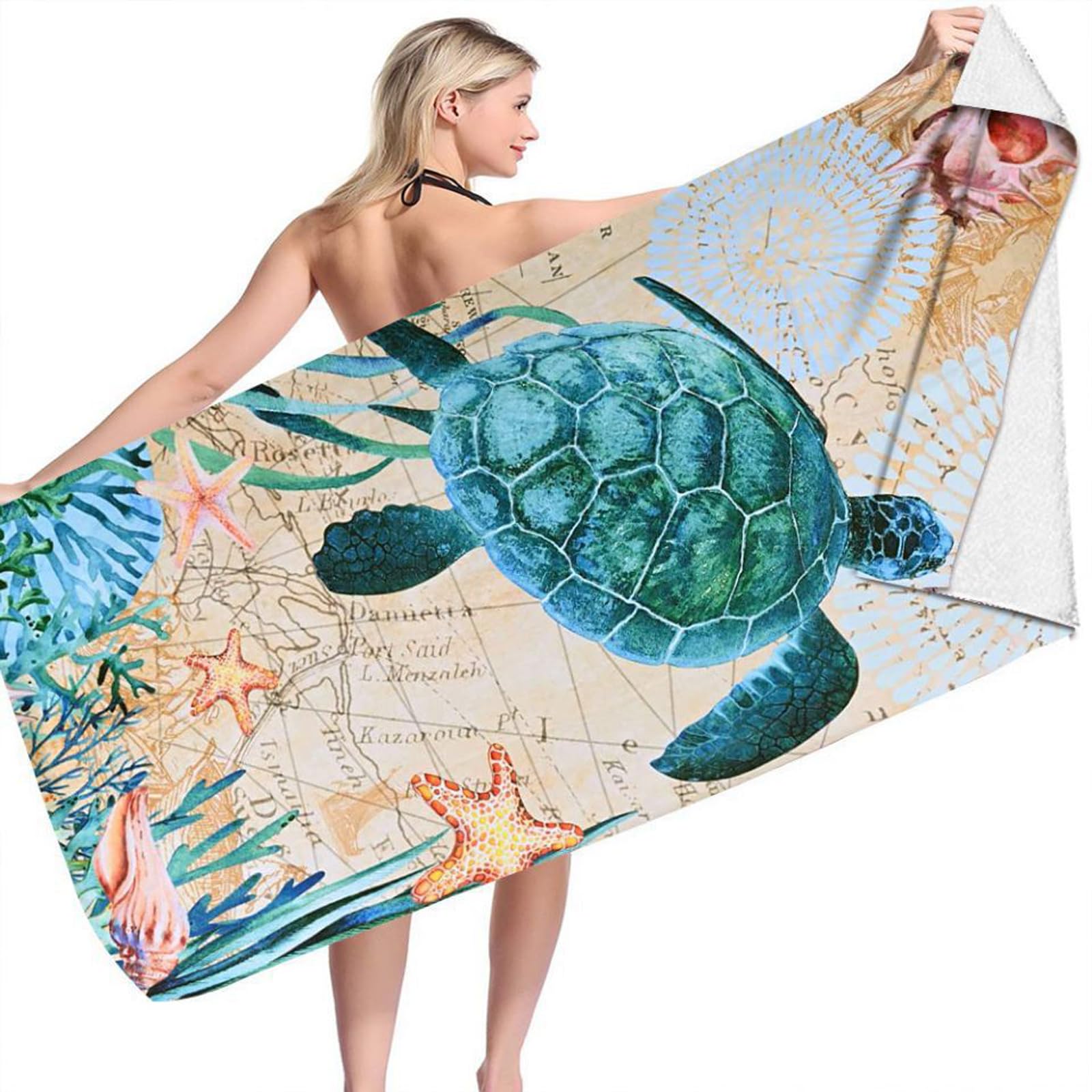 Ręcznik plażowy 90 x 180 cm ręcznik plażowy XXL, bez piasku, z żółwiami morskimi