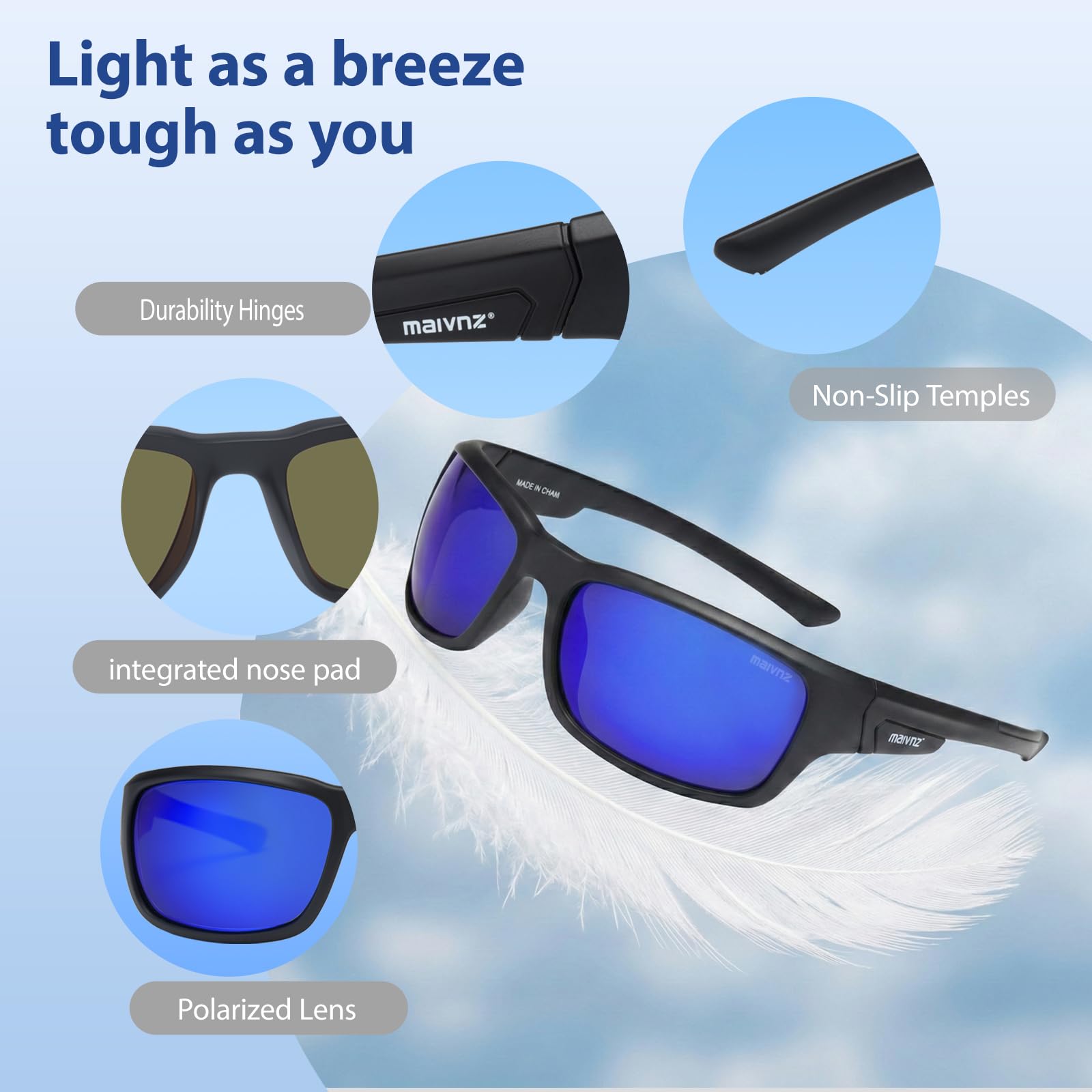 maivnz Gafas de sol polarizadas flotantes para hombres y mujeres, gafas deportivas UV400 insumergibles para kayak, navegación y surf, Marco negro azul Revo, conventional