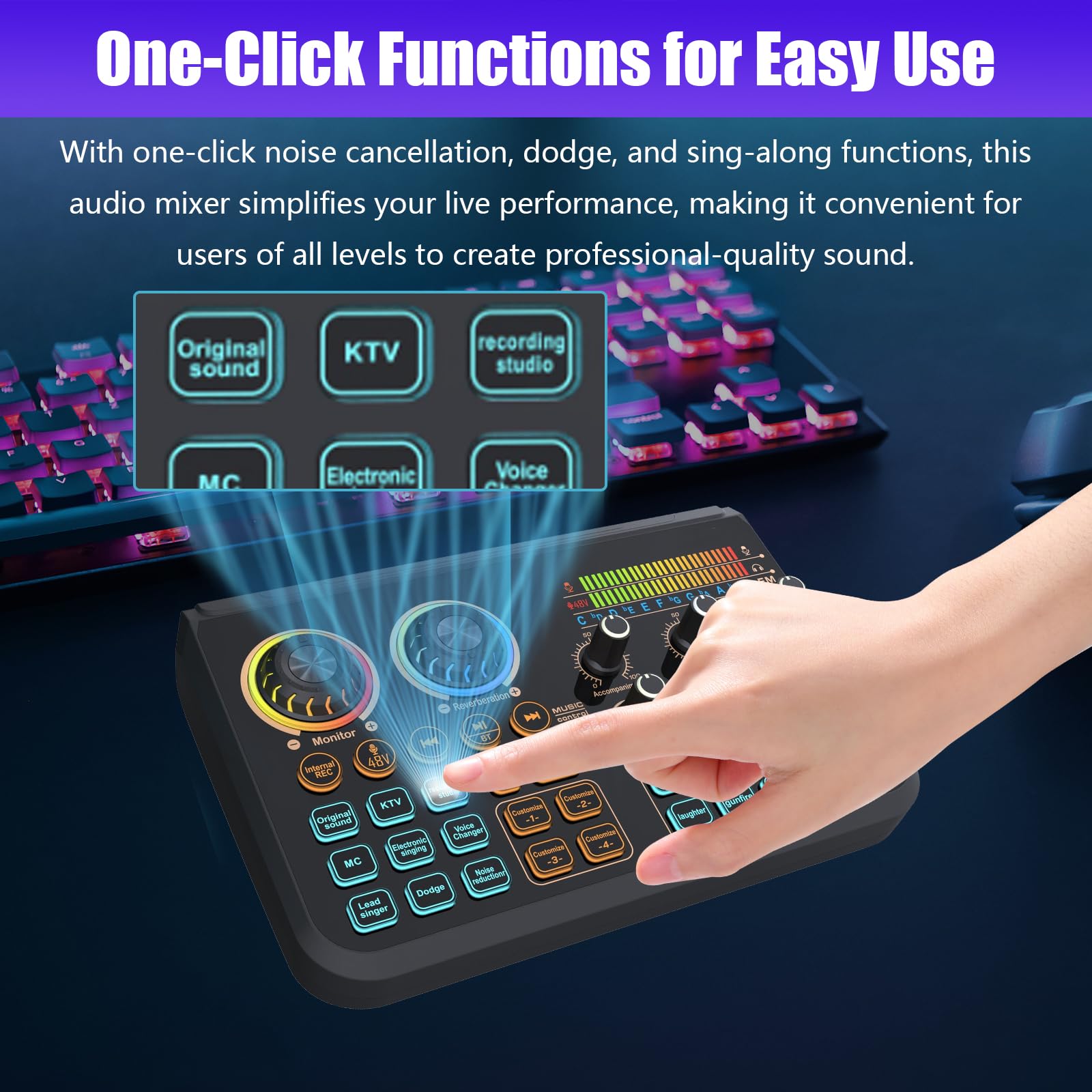 Mixer Audio con Scheda Audio Live, Mixer DJ con Cambia Voce Interfacce Audio Multiple Effetti Sonori Fai da te e Mixer per Musica di Sottofondo TikTok Karaoke Gaming e Streaming Live