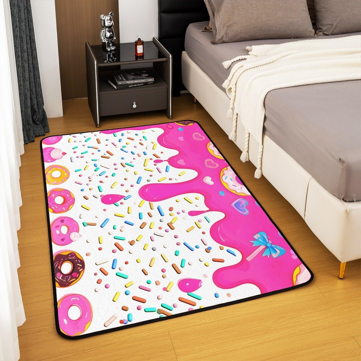 Girls Doughnuts Area Rug,Colorful Candy Dots Pattern Non Slip Rug Dessert Cake Food Indoor Floor Mat Entrance Rug for Teens Girls Bedroom Carpet,Kawaii Sweet Chairs Couch Living Room Decor,5x6'6''