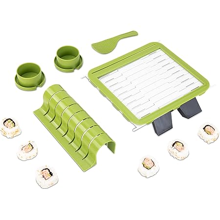 SushiQuik - Sushi Making Kit - Easy at Home DIY Sushi Maker for Beginners - Make Perfect Rolls using the Roll Cutter, Rice Paddle, Pre-Measured Rice Frame, Sushi Rolling Mat, How to Videos and Recipes