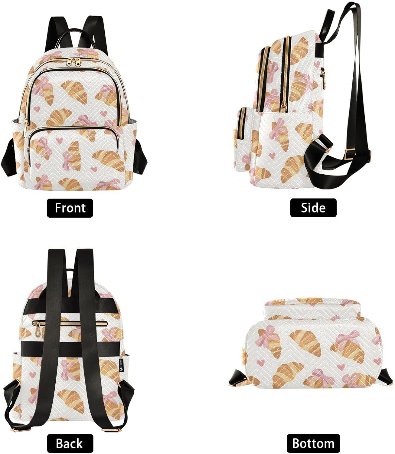 Pink Bows Bread Love Heart Backpack Purse for Women Shoulder Bag Fashion Daypack Ladies Handbag Lightweight Travel Bag Rucksack