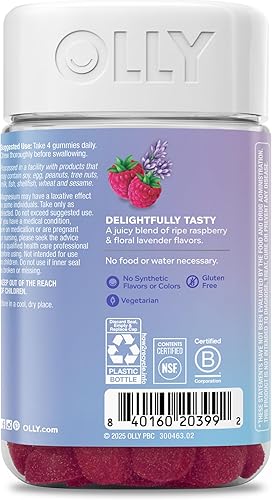 Miniatura 7 de OLLY Gomitas de magnesio relajantes, apoyan la relajación muscular,* citrato de magnesio, sabor frambuesa lavanda, suministro para 30 días - 120