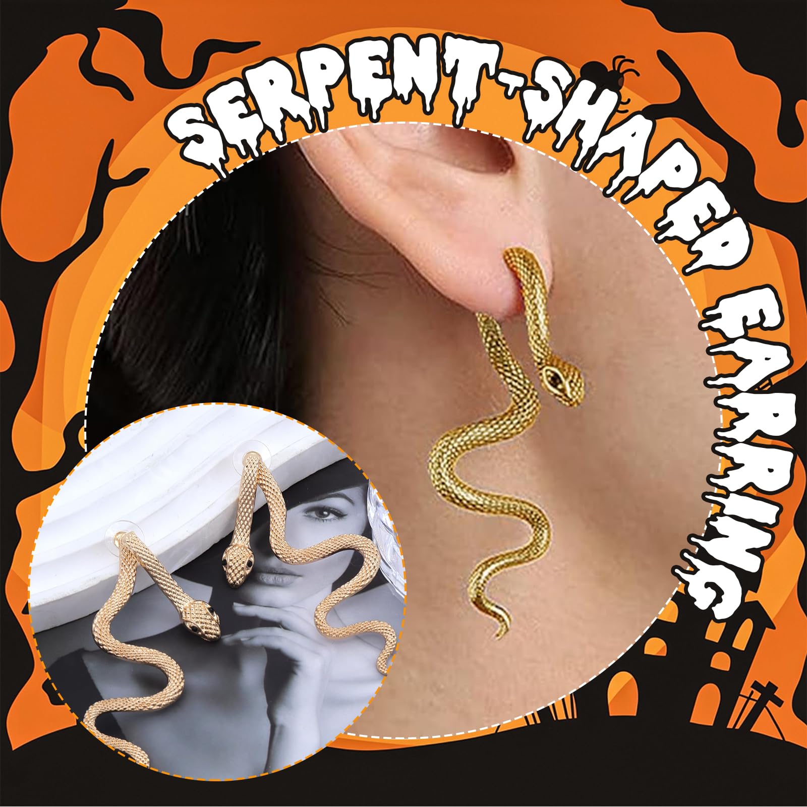 JeryWe Set Gioielli Serpente Argento per Donne Orecchini a Goccia Lunghi Punk Collana con Ciondolo di Serpente Brazaletes Brazo Superior Serpiente Regalo di Gioielli di Halloween