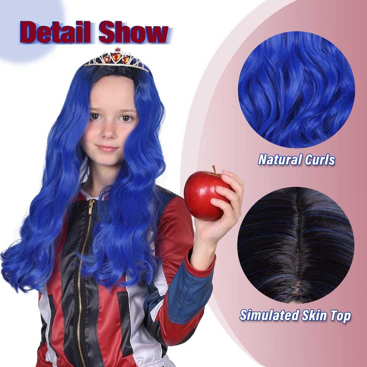 ColorGround Long Wavy Cosplay Wig with Crown for Halloween Costumes and Party (Dark Root Blue)