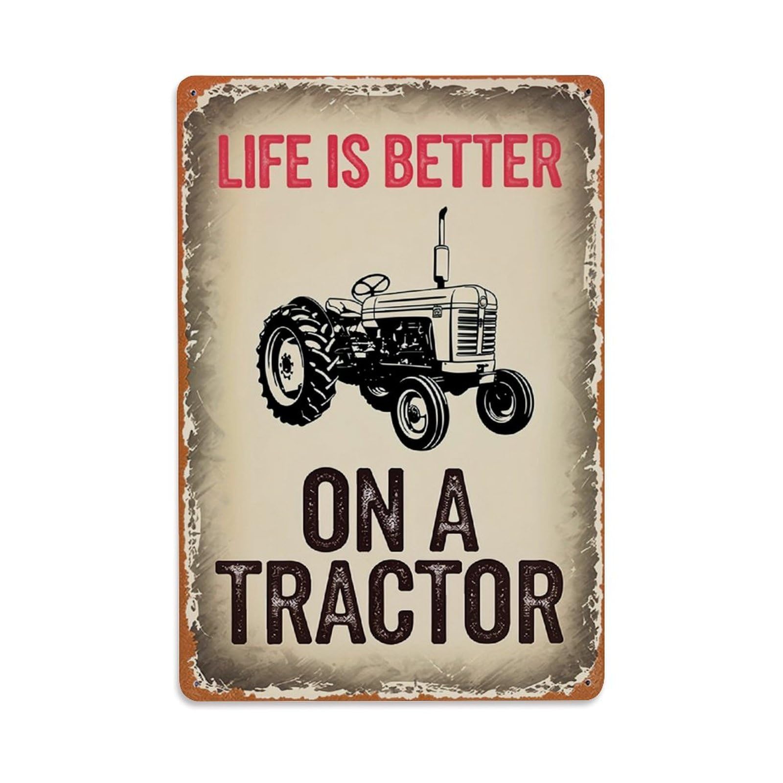 Jdfenggu Vintage Life Is Better On A Tractor Retro Metal Tin Sign, Decor Art Poster For Bar, Home, Man Cave, Kitchen, Laundry Room Gift 8X12inch