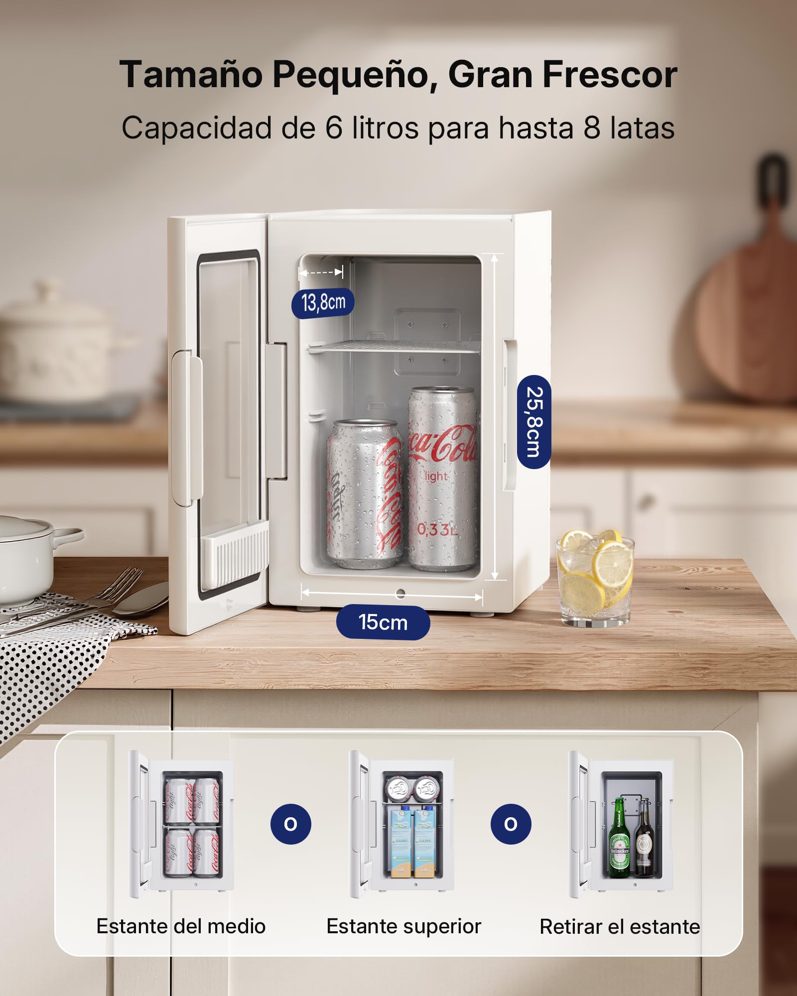 Upstreman Mini Nevera 6 litros, 12V 220V Fridge Portatil para Habitacion Oficina Coche Caravanas Camping, Función Enfriamiento y Calentamiento, para Skincare Red Bull Cosmeticos Coca Cola, TR6