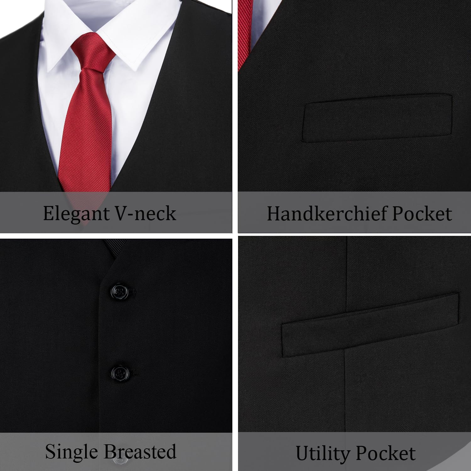 Bakerbear Mens Suit Vests V-Neck Casual Vest Dress for Men Formal Tuxedo Wedding Vests Men's Waistcoat