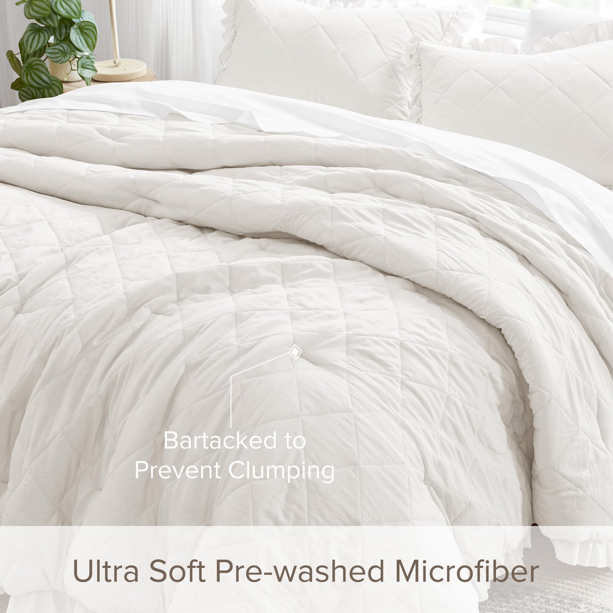 Comfort Spaces Parure de lit 3 pièces à Volants Style Shabby Chic pour Grand lit, Microfibre prélavée, pelucheuse, pour Toutes Les Saisons, décoration de Chalet de Campagne, lit Double/Grand lit,