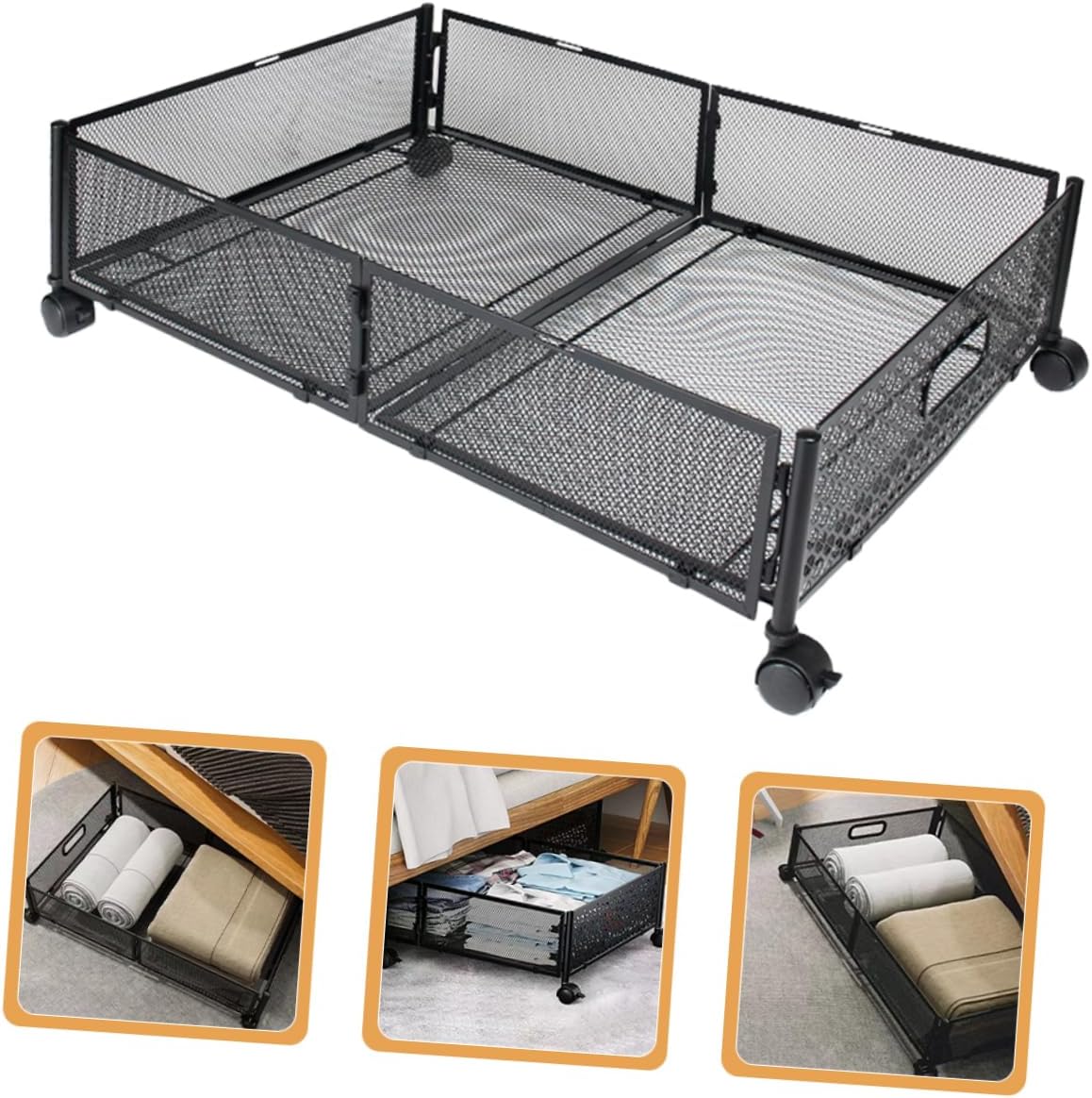 Foldable under Bed Storage Rack Wheels Space Saving Bed Storage Organizer Sturdy Stainless Steel