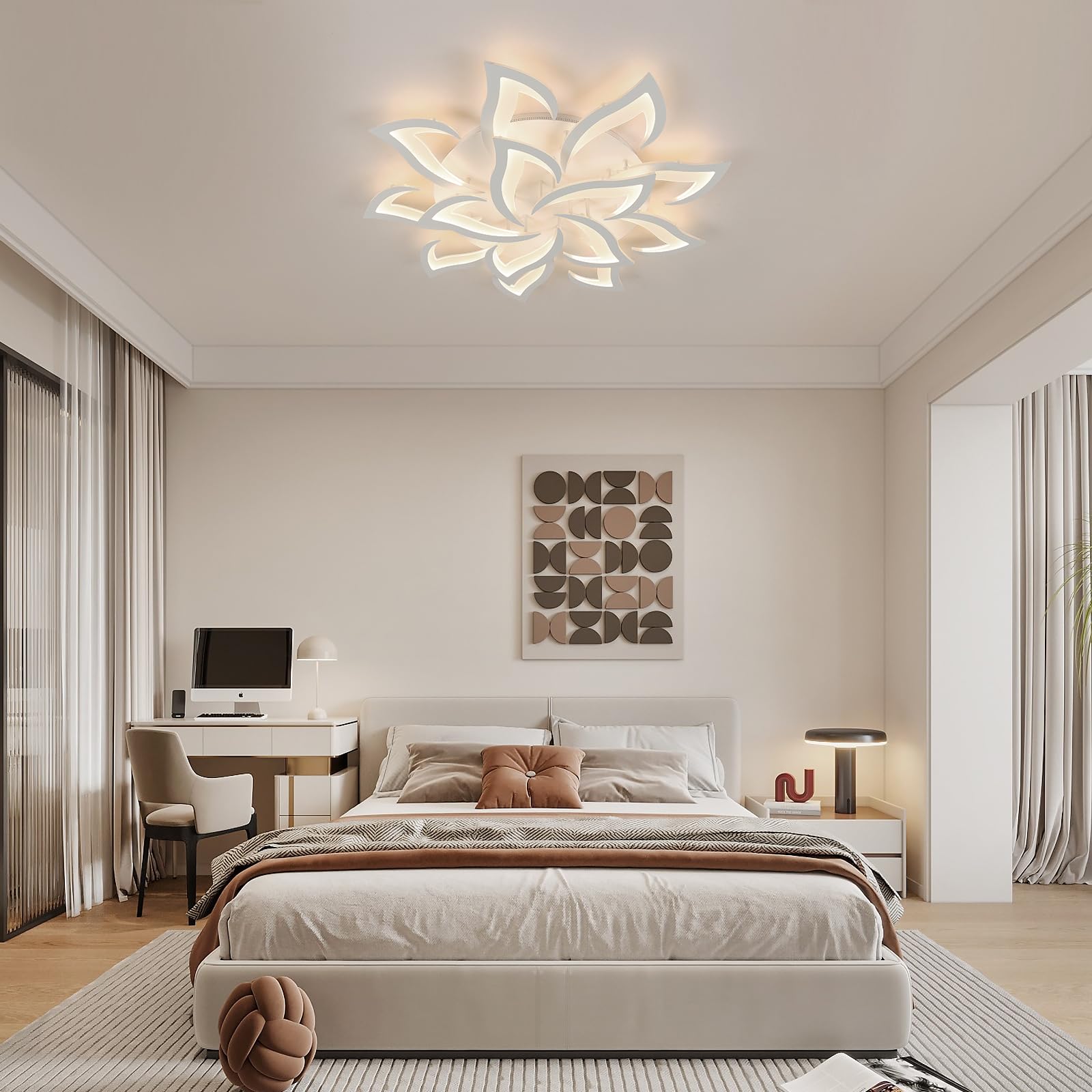 Goeco Lamparas de Techo LED Regulable, 84W Ø 96 CM Plafon LED Techo Forma de Floral con Mando a Distancia 3000K-6500K 14 Pétalos Lámpara de Araña Para Salon Dormitorio, Blanco