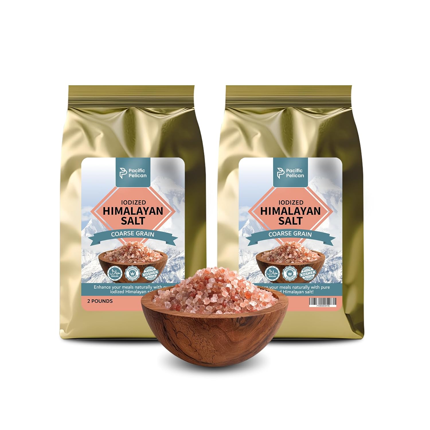Pacific Pelican Iodized Himalayan Pink Salt | Coarse Grain, Unrefined, Pure Rock Salt | 2 Pounds | Pack of 2 | 100% Natural & Organic for Cooking, Seasoning & Wellness