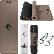 Yoga Mat Non Slip, with Alignment Lines, Nature Rubber + Eco PU, Skin-Friendly, Strong Grip, Comfortable and Durable with Free Carry Strap, Bag and Gift Box, for Yoga, Pilates, Fitness