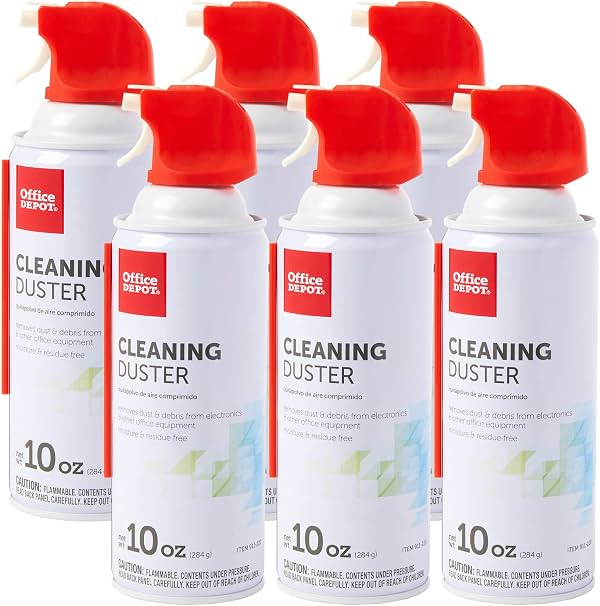 Soplador de limpieza Office Depot, 10 oz de aire comprimido enlatado para electrónicos, limpiador de teclados para computadora, laptop, PC, impresora, equipo de oficina, libre de humedad, paquete de 6